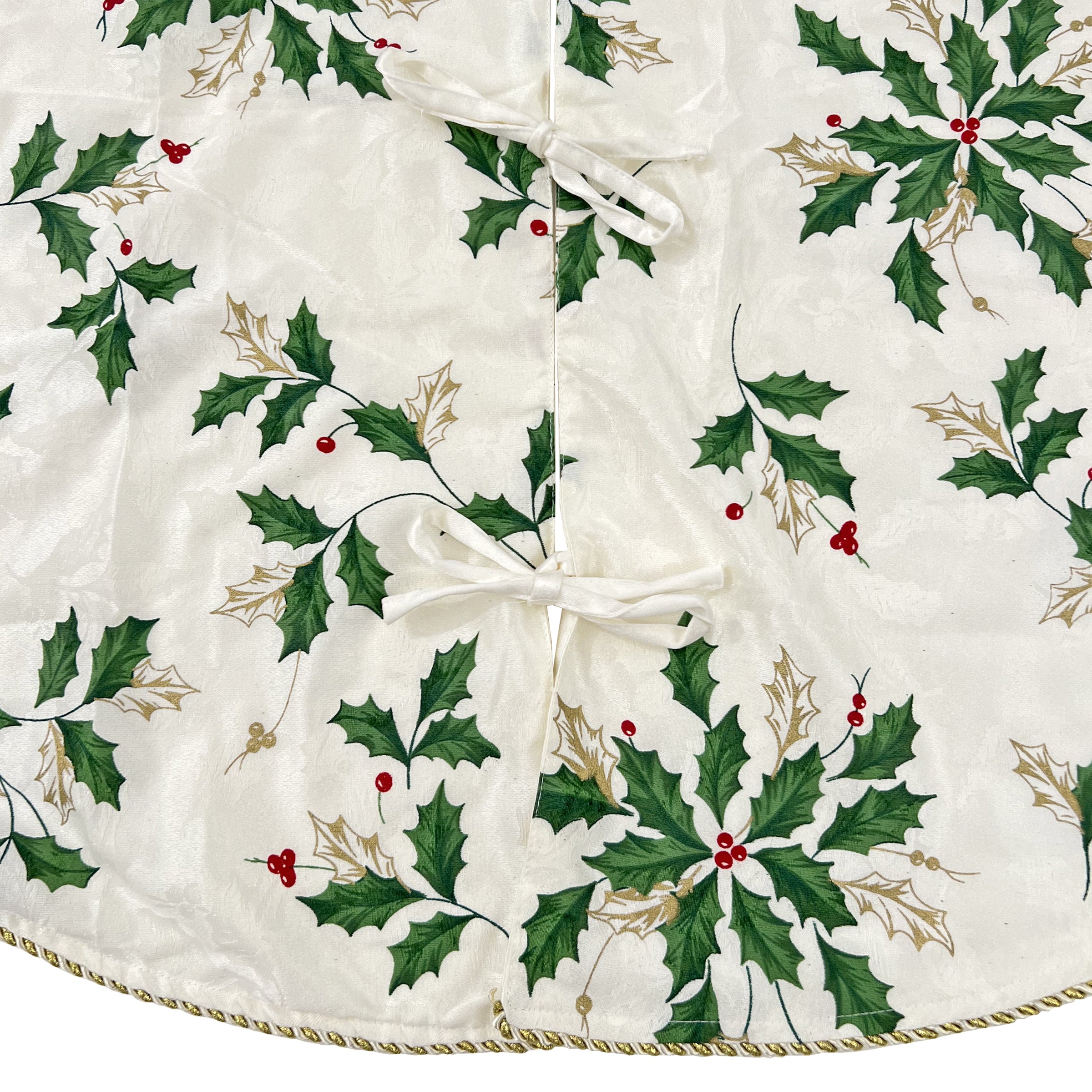 Scattered Holly Holiday Tree Skirt - Christmas Tree Skirt with Festive Holly Design for Xmas Decorations | Perfect for Living Room, Fireplace & Holiday Party Decor