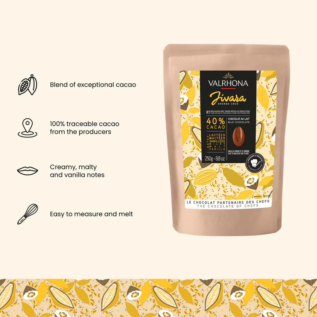 Valrhona Jivara 40% Milk Chocolate Baking Feves - Premium Baking Chocolate for Desserts, Pastries & Hot Cocoa