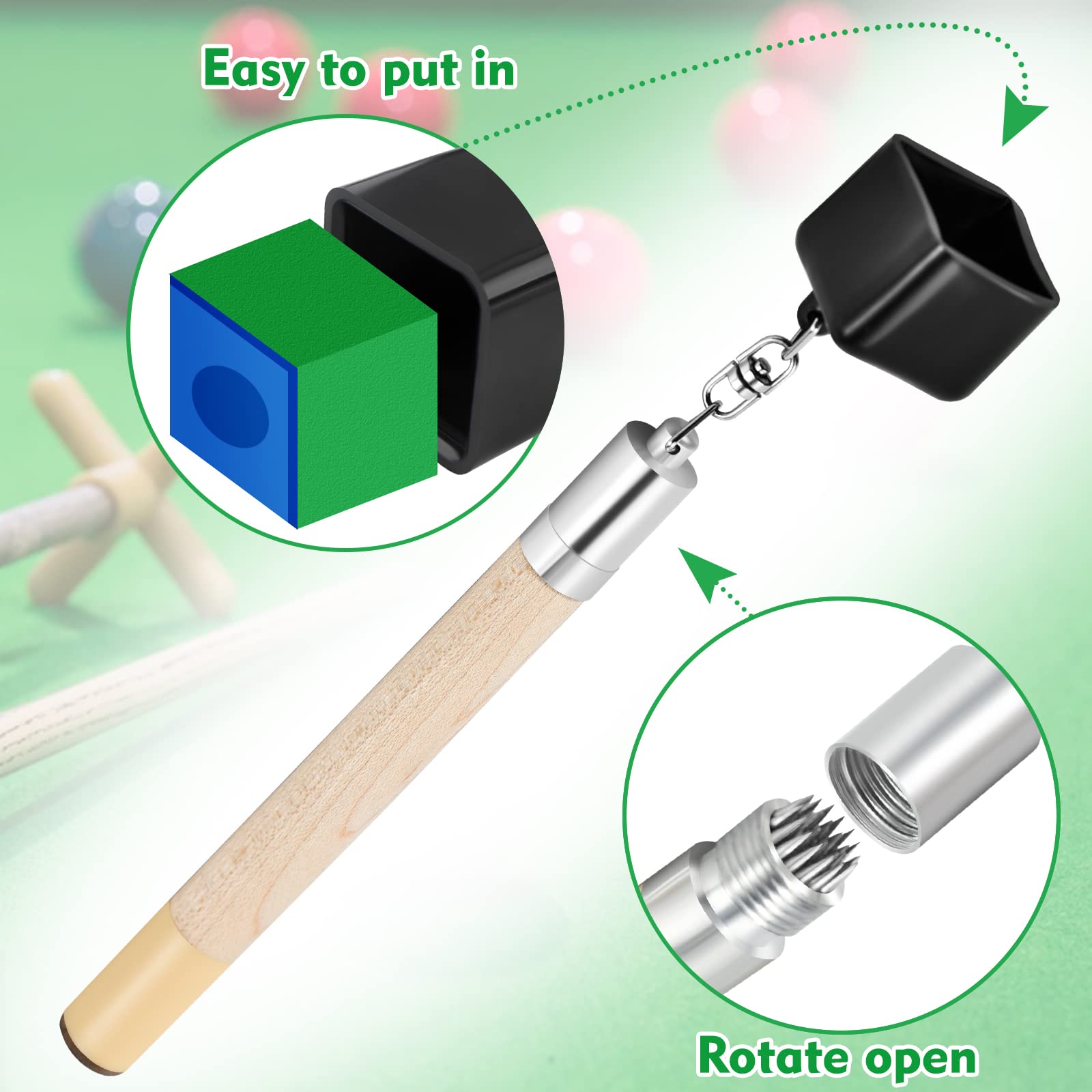 2 in 1 Portable Pick Pocket Chalk Cover & Tip Pricker Prep Tool - Billiard Cue Snooker Accessory, Pool Stick Chalk Holder (3 Models Available) for Professional & Home Game Use