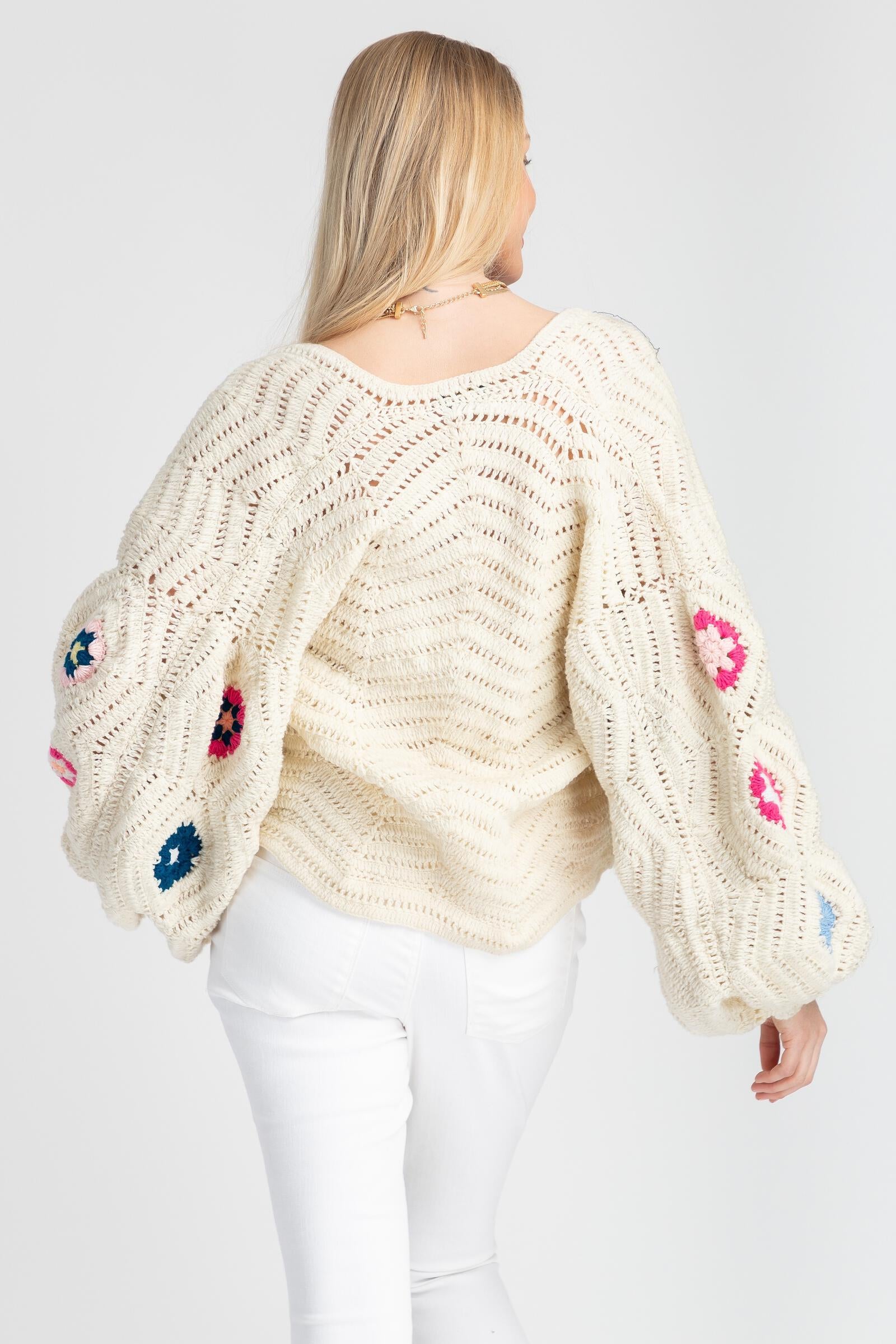 Crochet Knit Floral Cardigan for Women - Boho Lace Open Front Sweater - Lightweight Summer Cover Up for Beach, Vacation & Casual Outfits