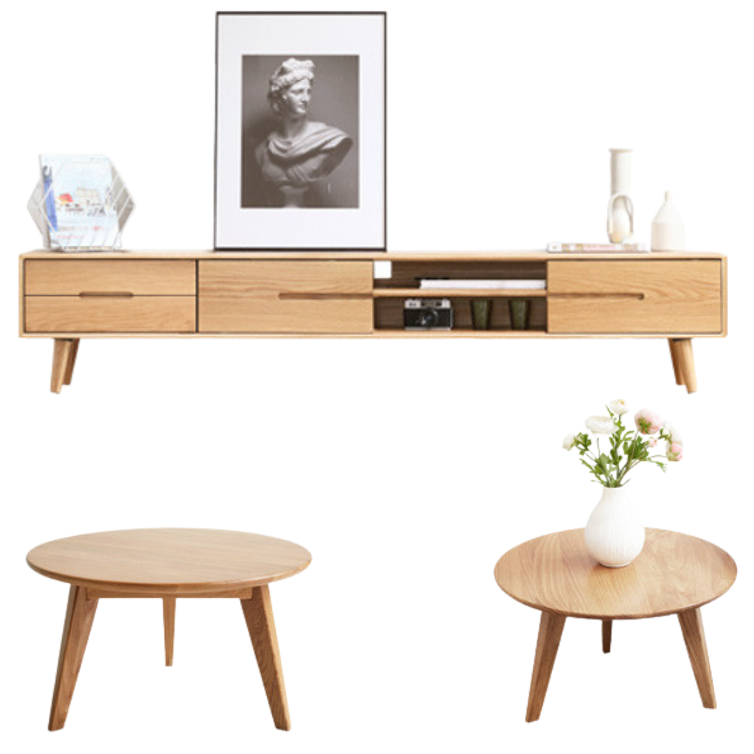 Solid Oak Wood TV Stand with Sliding Doors - Rustic Modern Entertainment Center for Living Room, Bedroom & Home Theater