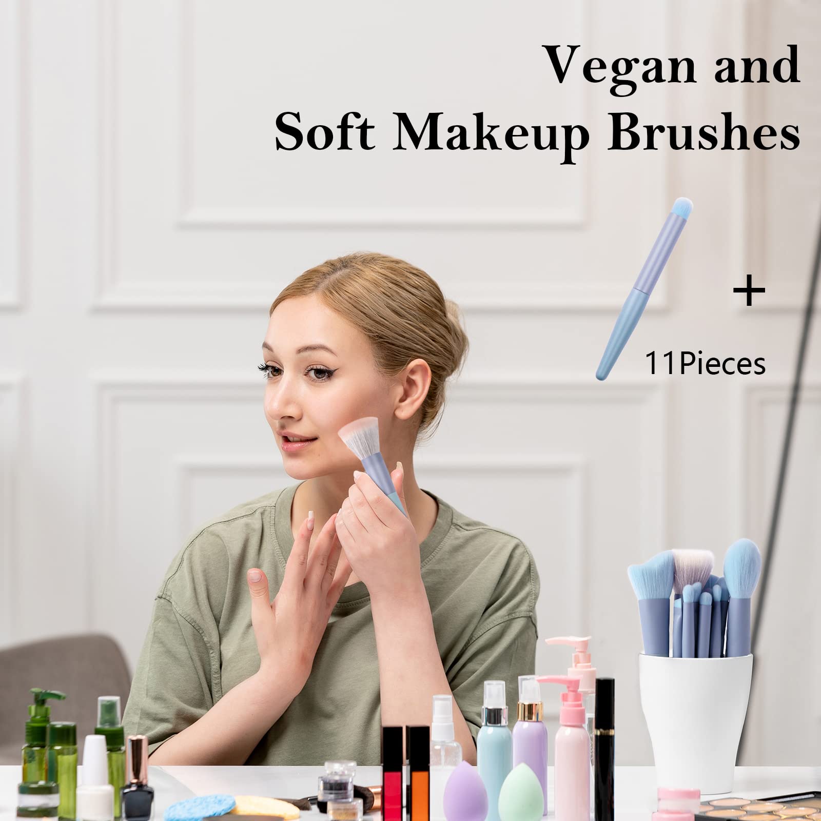 11Pcs Travel Makeup Brushes Set - Mini Portable Cosmetic Brush Kit with Travel Case for Blending, Foundation, Powder, Eyeshadow & Concealer | Perfect for On-the-Go Makeup, Vacation & Professional Use
