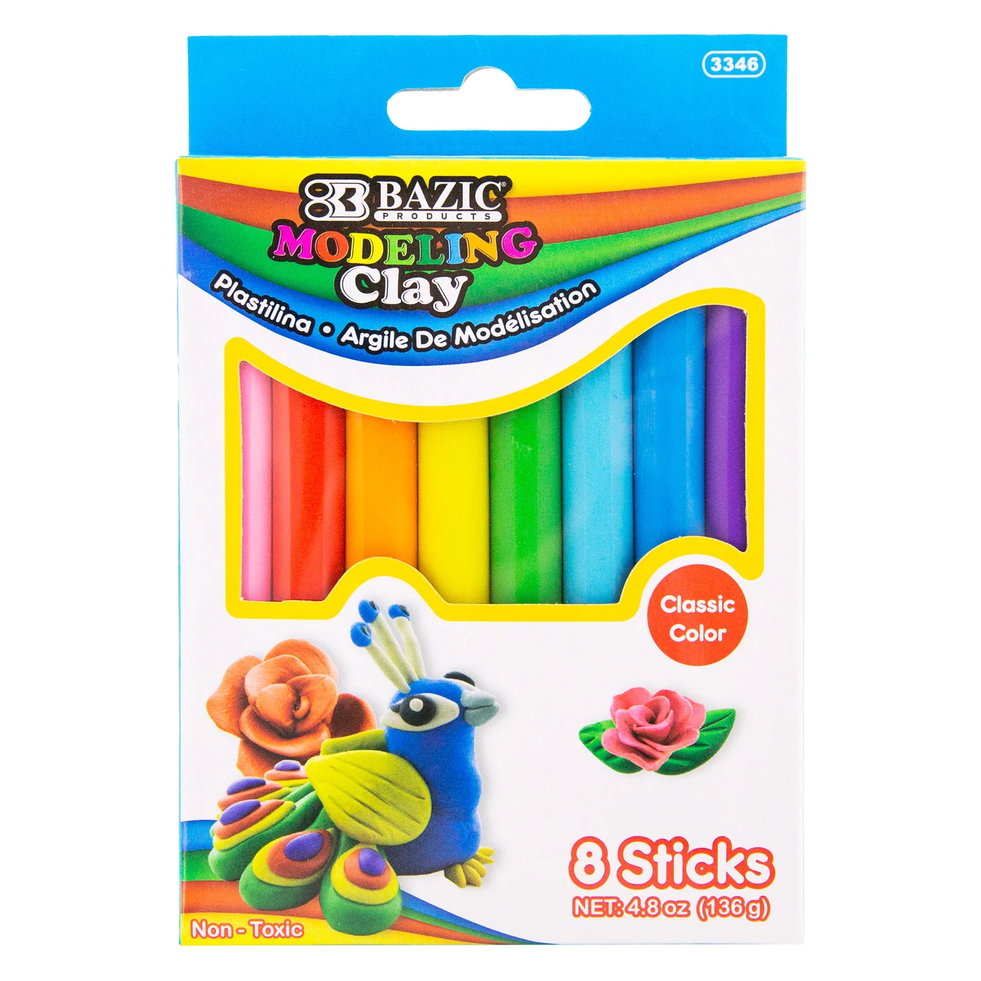 BAZIC Rainbow Delight Modeling Clay Sticks - 8 Vibrant Colors (24 Pack) for Kids Art Projects, DIY Crafts & Creative Play