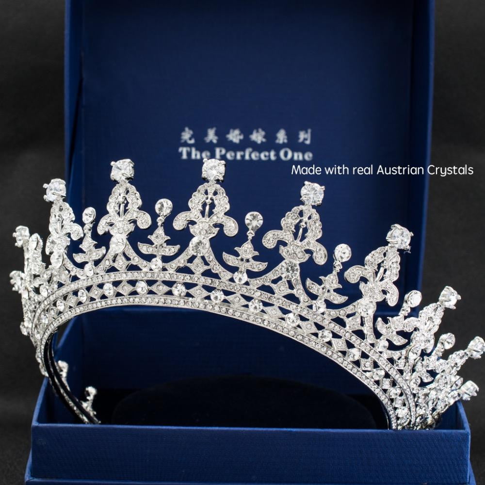 Real Austrian Crystal Granny's Tiara - Elegant 2/3 Round Tiara Diadem 05365L for Weddings, Prom & Special Occasions