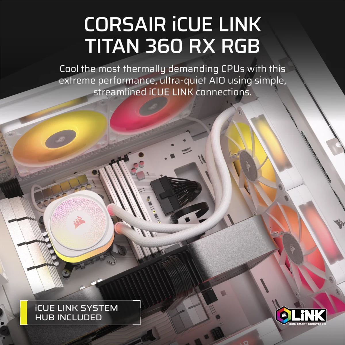 Corsair iCUE LINK TITAN 360 RX RGB White 360mm AIO Liquid CPU Cooler - Premium RGB Water Cooling System for Gaming PC & Workstation Builds