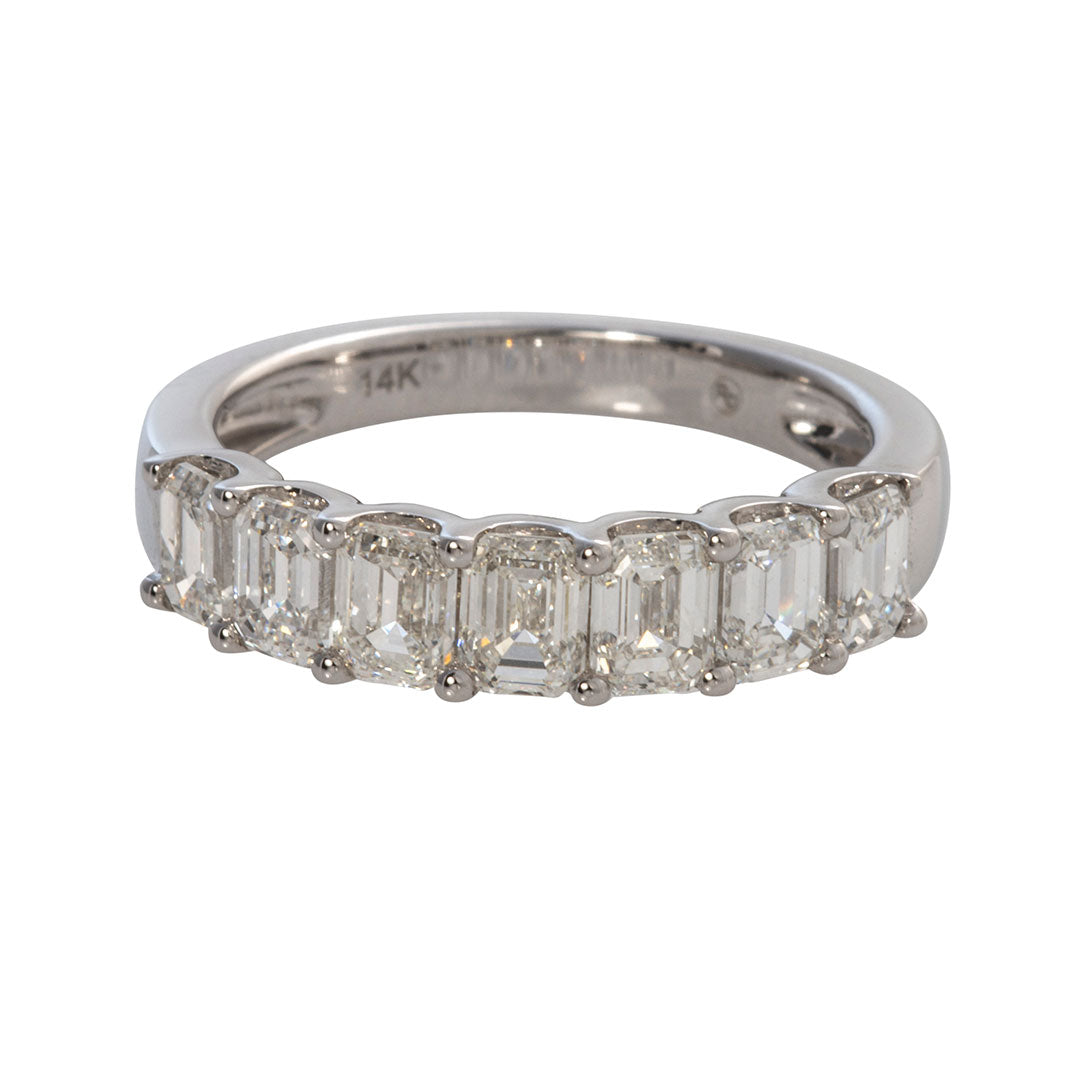2.10ctw Emerald Cut Diamond 7 Stone 14K White Gold Wedding Band - Elegant Bridal Ring for Engagement, Anniversary & Special Occasions
