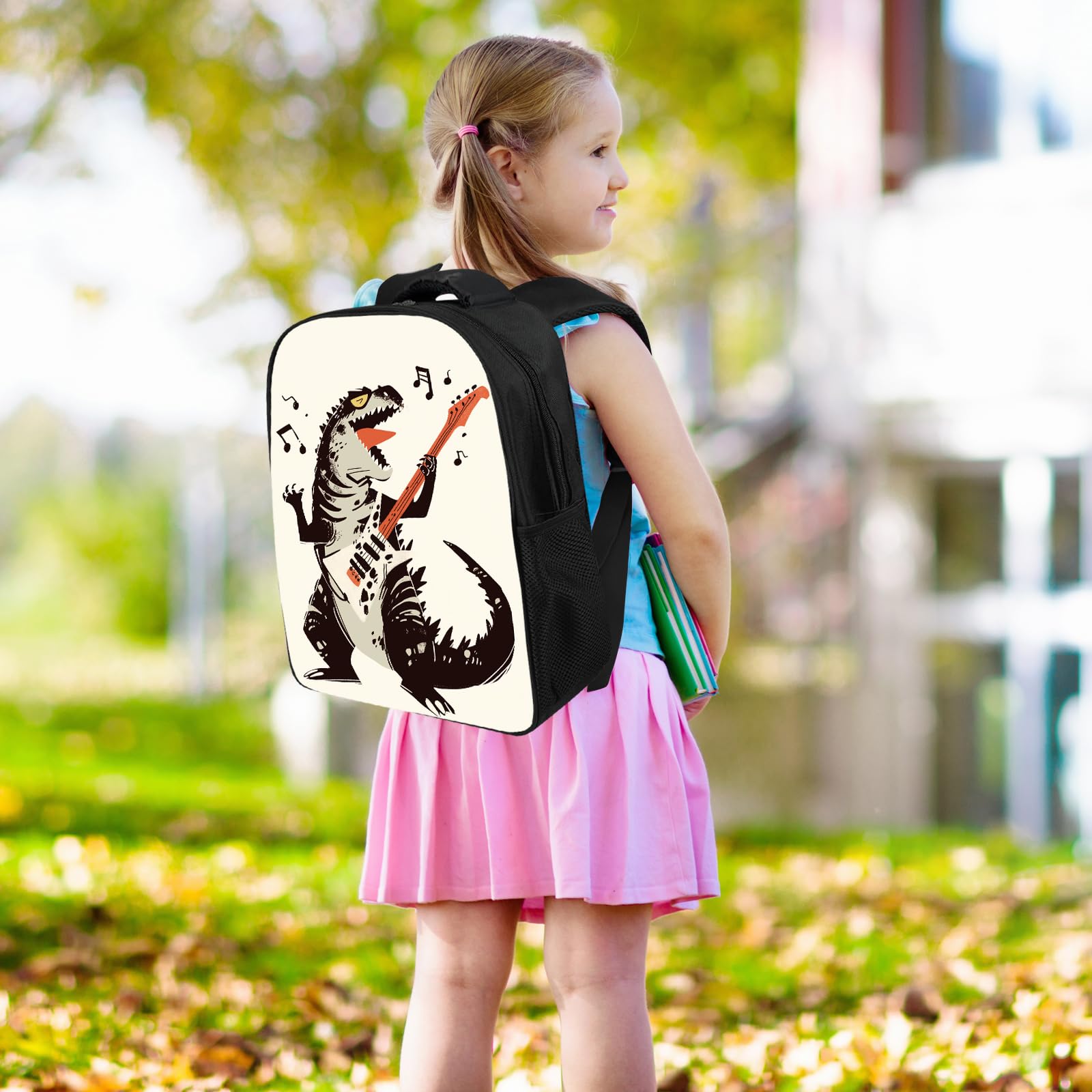 **Dinosaur Backpack for Kids - 13 Inch Preschool & Kindergarten Backpack for Boys & Girls, Fun Music Guitar Design - Perfect for School, Travel & Daily Use**