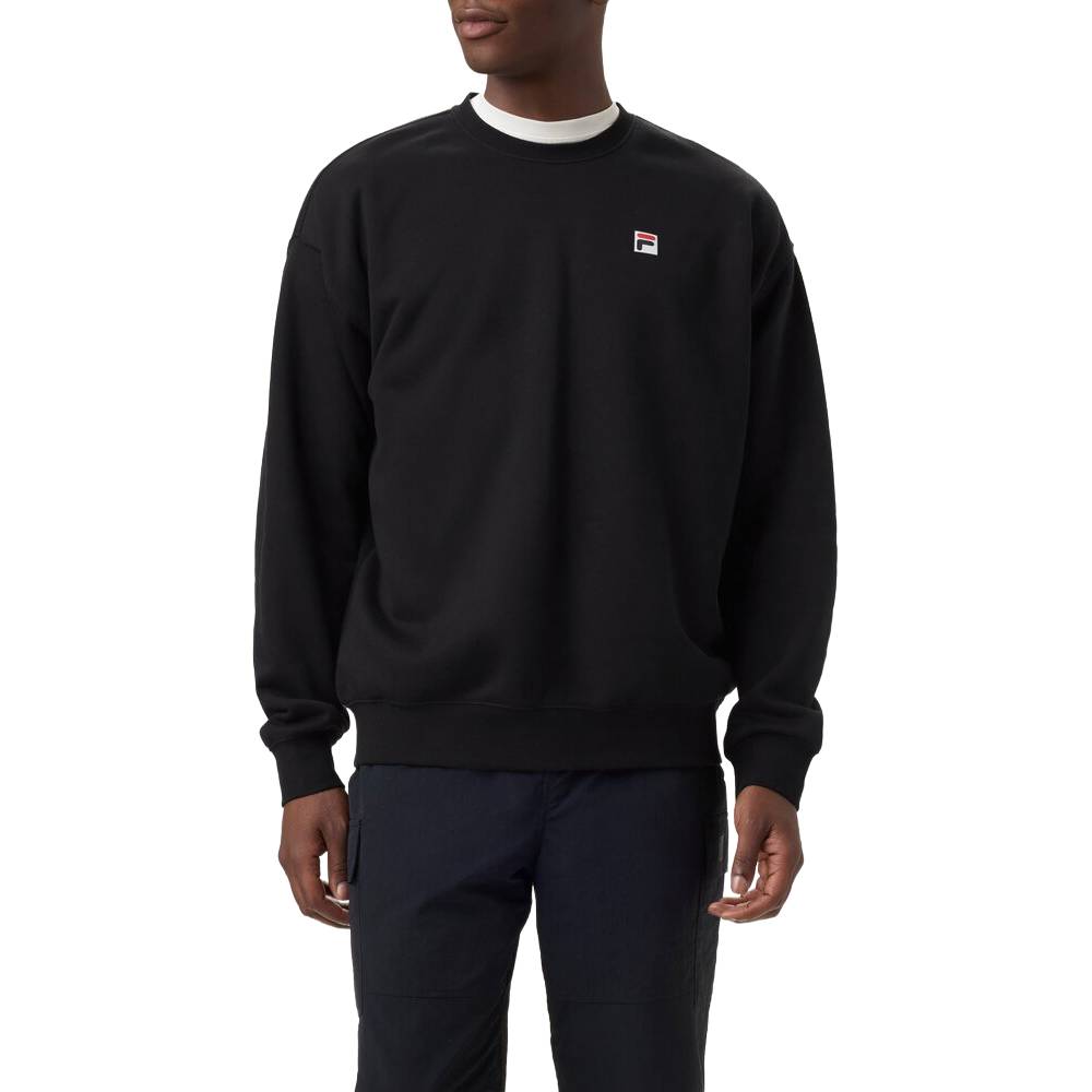 Fila Unisex Classic Relaxed Sweatshirt - Soft Cotton Pullover Hoodie for Men & Women (Black) - Casual Wear, Gym, Lounge & Street Style Fashion