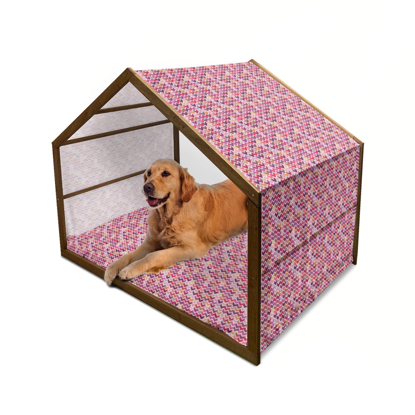 Ambesonne Marine Wooden Dog House - Waterproof Indoor & Outdoor Portable Pet Kennel with Pillow & Cover, X-Large Size, Dark Seafoam Chocolate - Perfect for Beach Houses, Backyards, and Pet-Friendly Spaces