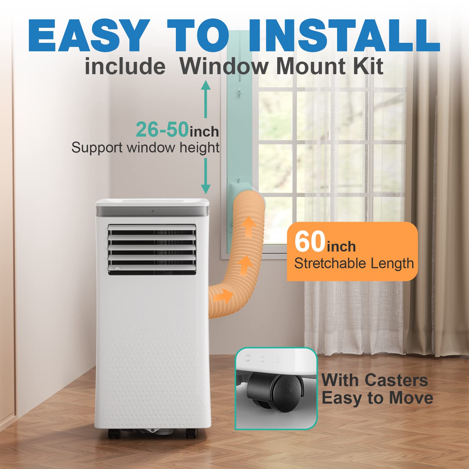 Joy Pebble 8000 BTU Portable Air Conditioner - 3-in-1 Cooling Unit with Fan & Dehumidifier for Small Rooms Up to 350 sq.ft - Energy Efficient ECO Mode, 2 Fan Speeds, 24H Timer & Remote Control - Perfect for Bedrooms, Offices, and Apartments