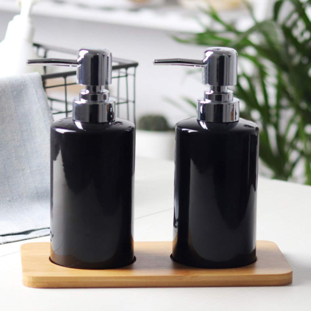 DOITOOL 1PCS Black Ceramic Soap Dispenser - Refillable Hand Soap Dispenser for Bathroom & Kitchen - Elegant Liquid Soap, Shampoo & Lotion Dispenser - Perfect for Home, Office & Hotel Use