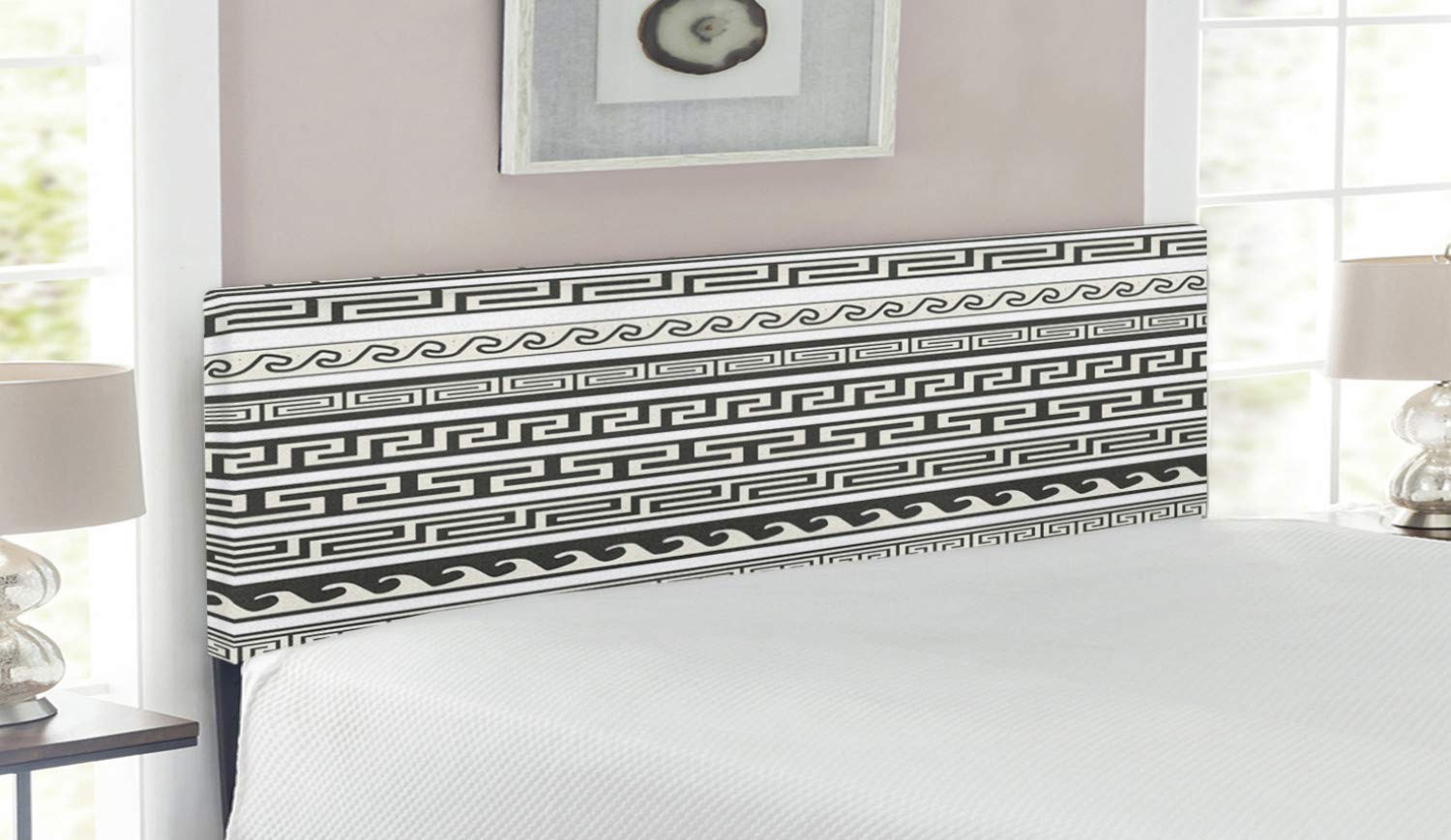 Ambesonne Abstract Upholstered Headboard - Chevron Stripes Native Linear Ornate Pattern, Queen Size Metal Bed Headboard with Memory Foam in Army Green Cream White - Perfect for Modern Bedroom Decor & Guest Room Upgrade