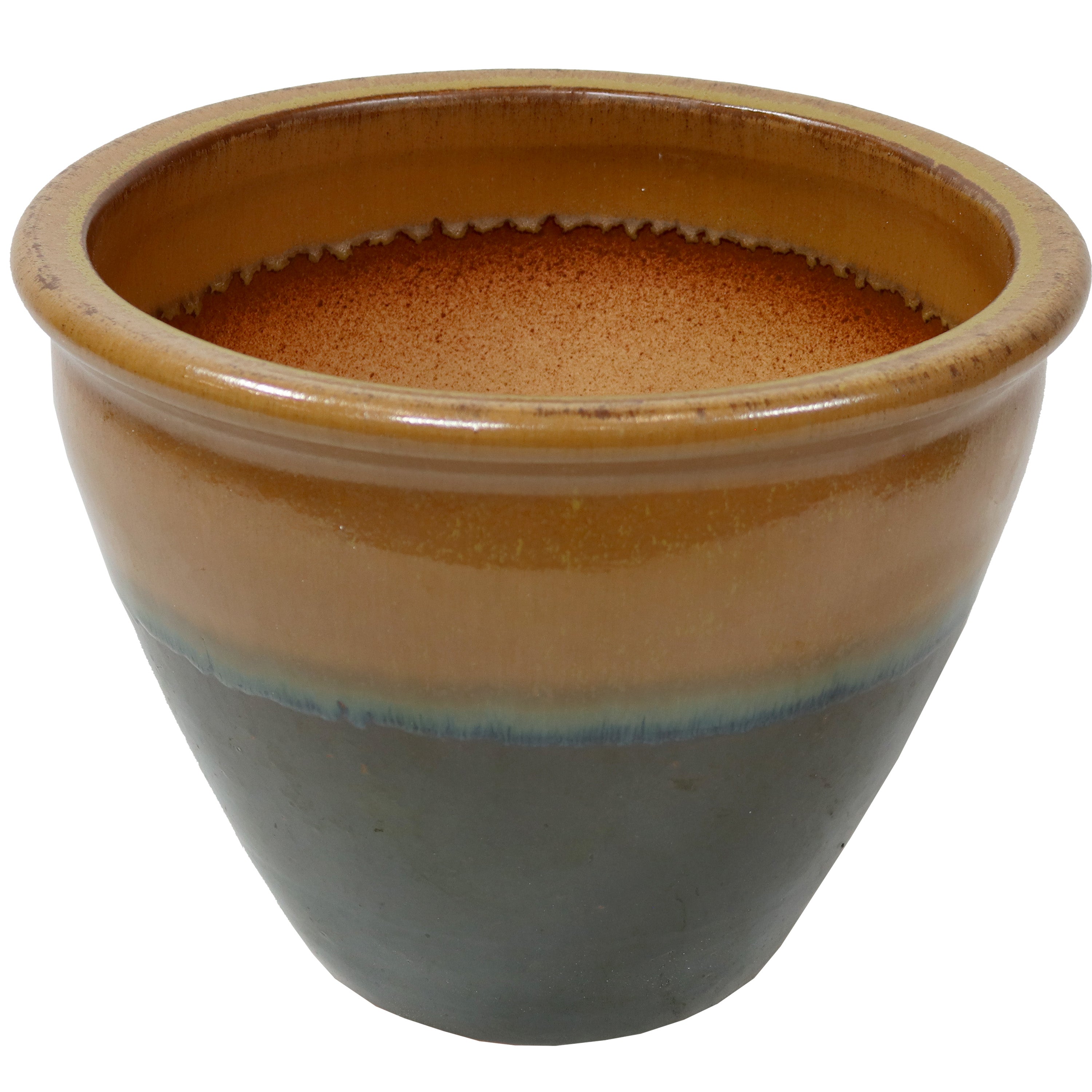 Sunnydaze Chalet Round Glazed Ceramic Planter with Drainage Hole - Outdoor Garden Flower Pot for Patio, Balcony & Home Decor