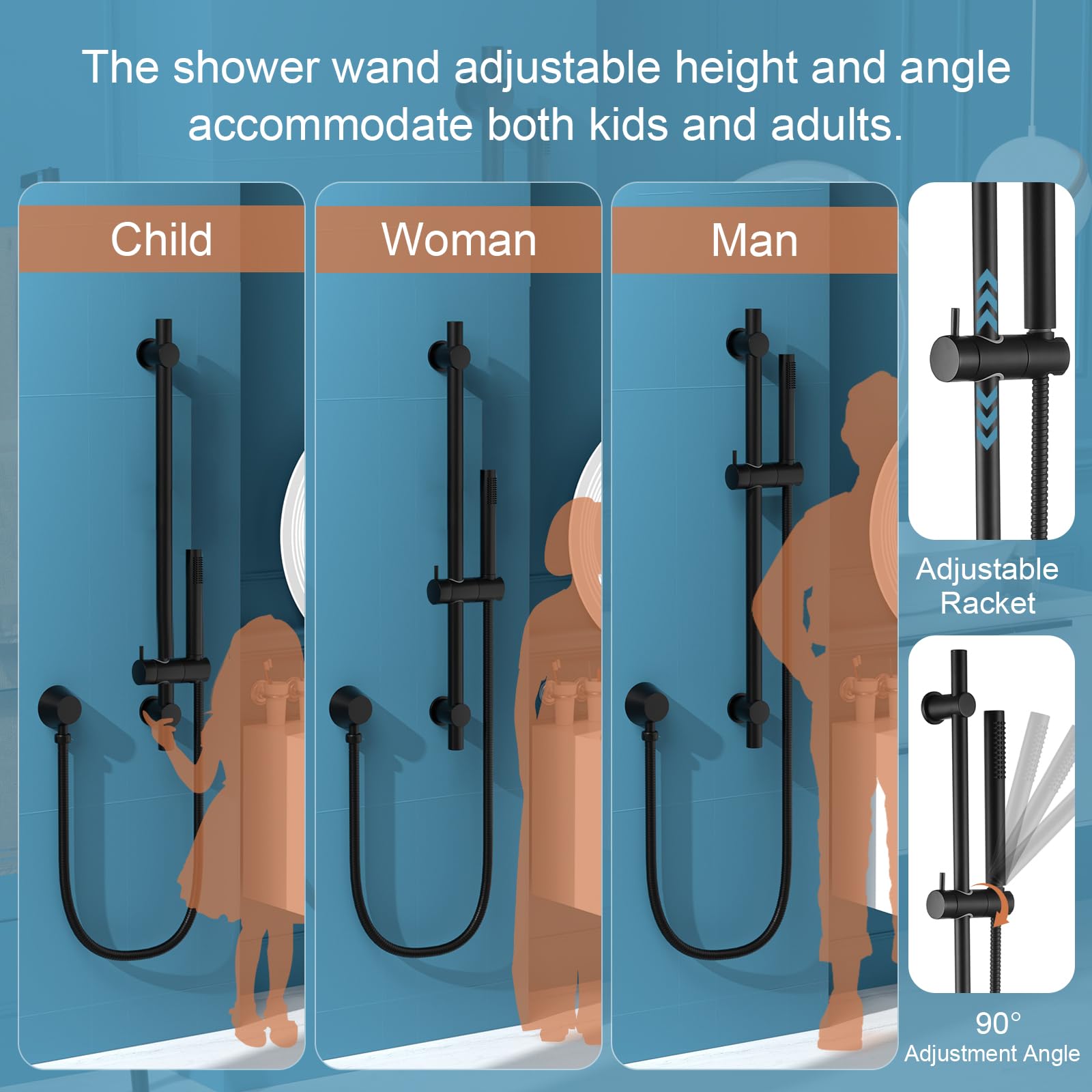 Round Handheld Shower Head with Adjustable Slide Bar - Matte Black Shower Wand with 59.06-Inch Hose - Height Adjustable Shower System for Bathroom, Spa & Relaxation