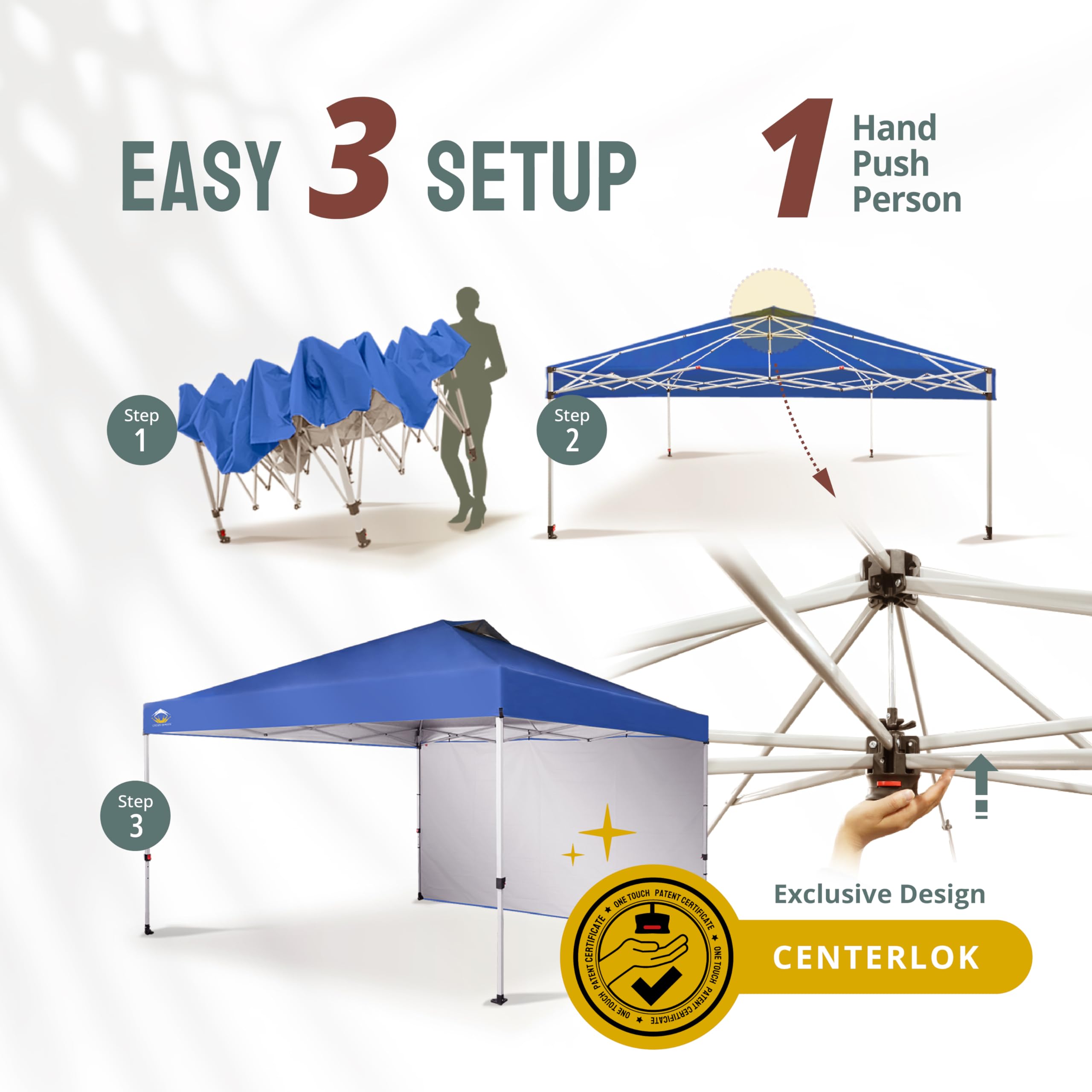 CROWN SHADES 12x12 Pop Up Canopy Tent with 150D Silver Coated Fabric - Instant Commercial Canopy Includes 1 Removable Sidewall, 4 Ropes, 8 Stakes, Weight Bags & STO 'N Go Bag - Perfect for Outdoor Events, Beach Parties, Camping & Farmers Markets (Blue)
