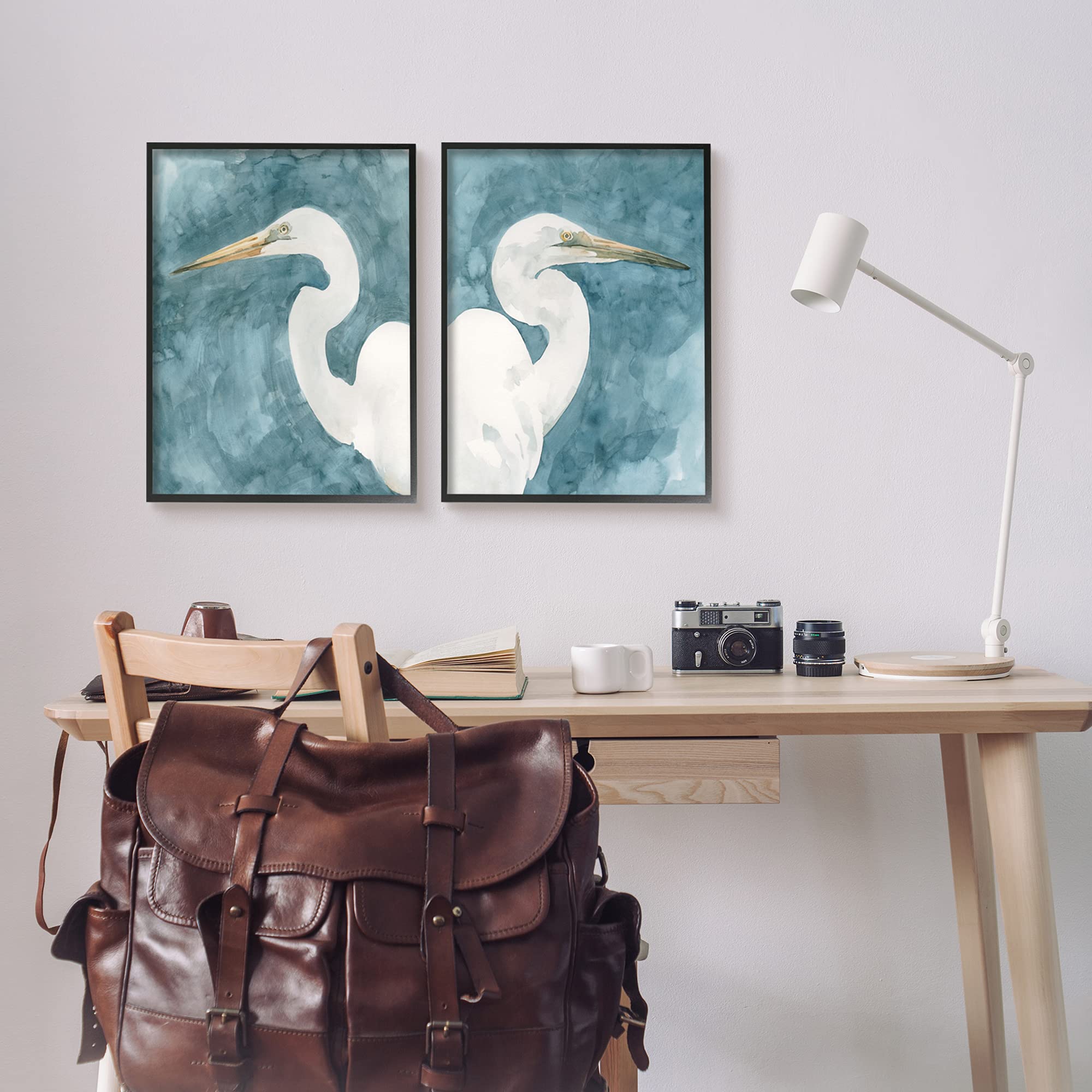Emma Caroline Abstract Blue Sky Nautical Cranes Bird Portraits Framed Wall Art Set - 2pc, 16