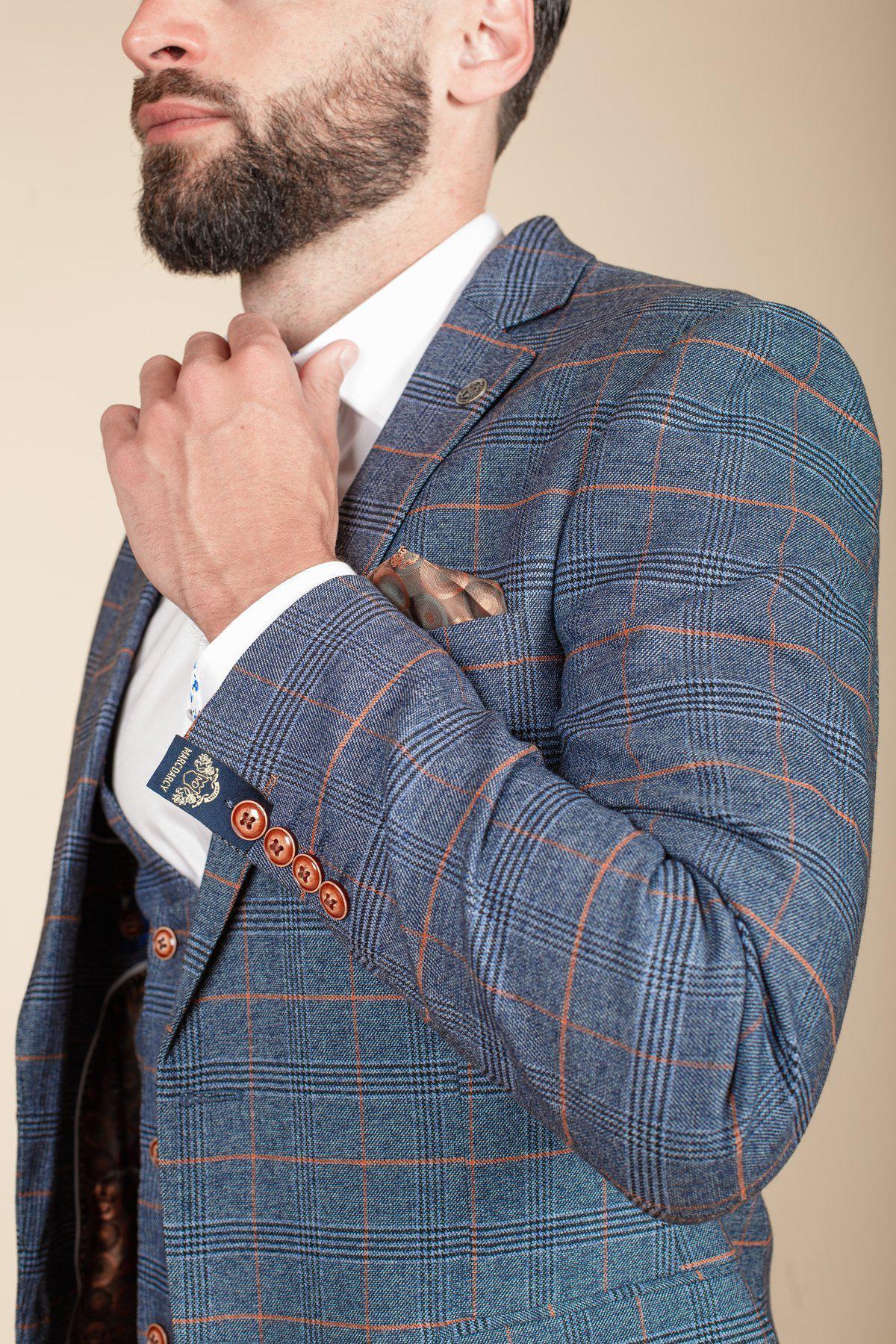 Former Footballer Clinton Morrison in Jenson Sky Blue Check Suit - Stylish Men's Formal Wear for Weddings, Parties & Business Events