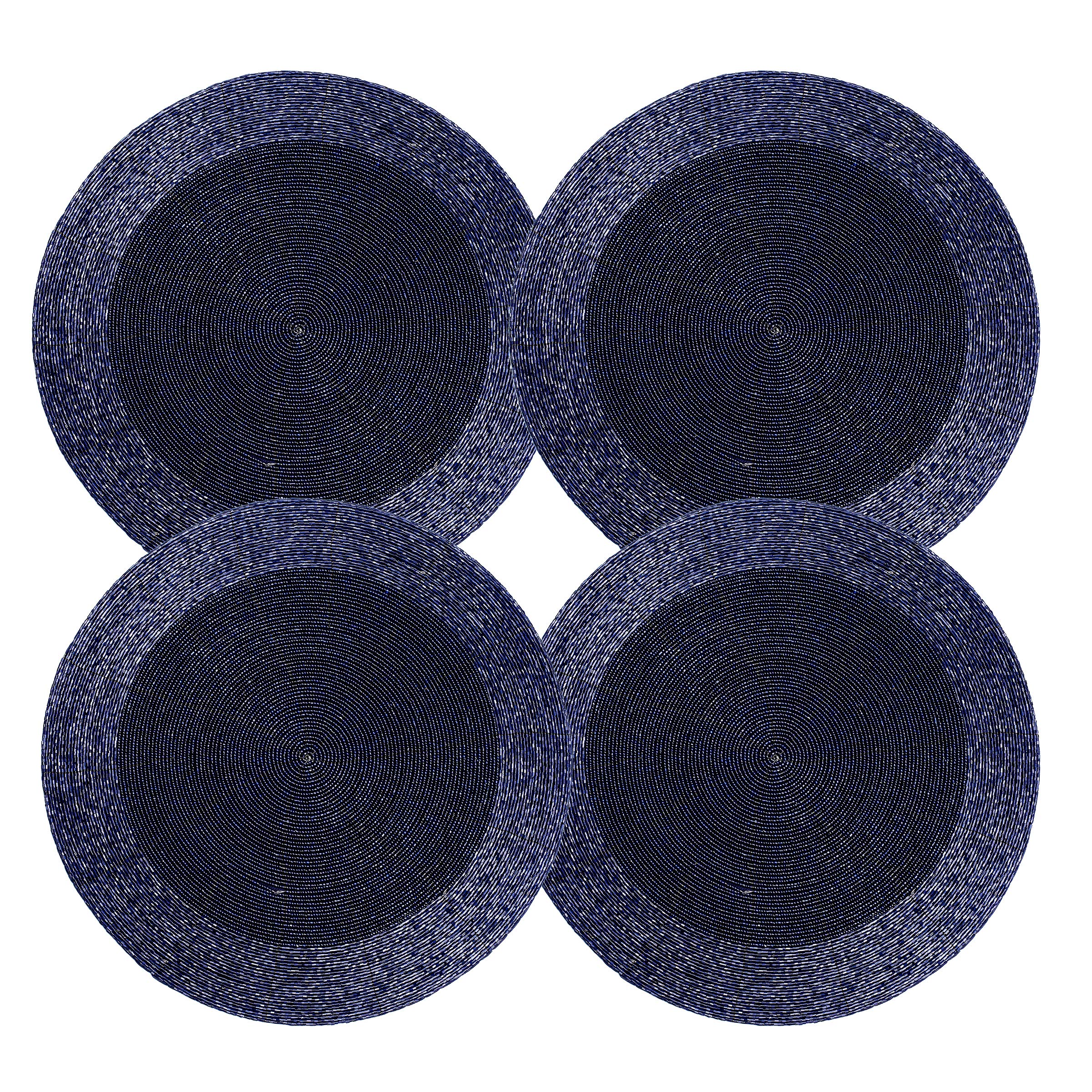 Lightnpro Farmhouse Beaded Placemats Set of 4 - Round Handwoven Table Chargers - 13 Inch Navy Blue Decorative Placemats for Dining Table & Special Occasions - Perfect for Farmhouse, Rustic, or Coastal Home Decor - Ideal for Dinner Parties, Weddings, and Holiday Gatherings