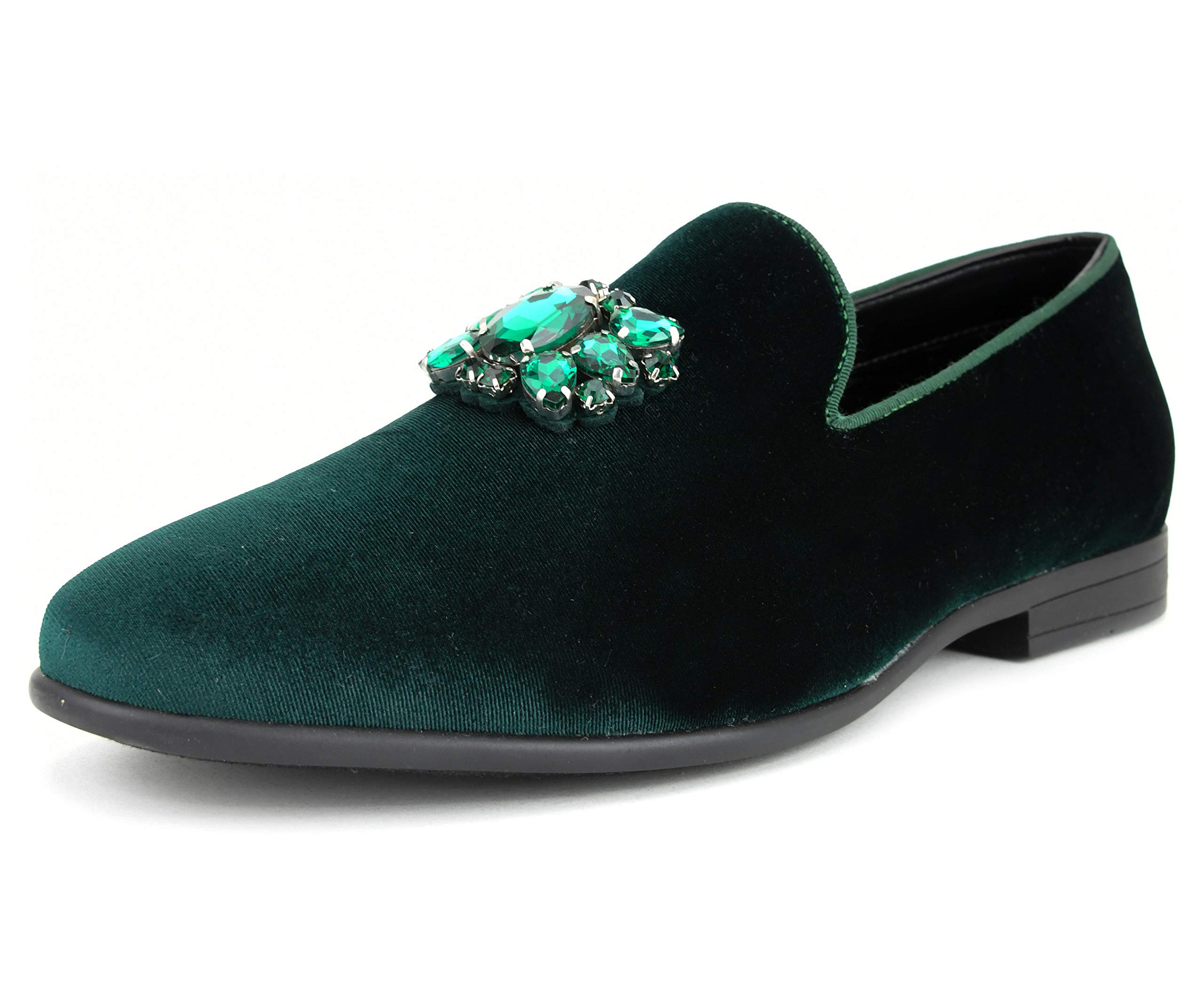 Amali Tiago Men's Faux Velvet Slip-On Loafers - Jeweled Bit & Matching Piping Formal Dress Shoes for Tuxedo & Smoking Events | Comfortable Elegant Slip-Ons for Weddings, Parties & Business Occasions