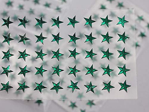 6mm Green LQ09 Star Self-Adhesive Acrylic Rhinestones - 250PCS (5 Sheets) Plastic Face Gems & Body Jewels for DIY Crafts, Cards, Invitations - Perfect for Nail Art, Costume Accessories, and Party Decorations