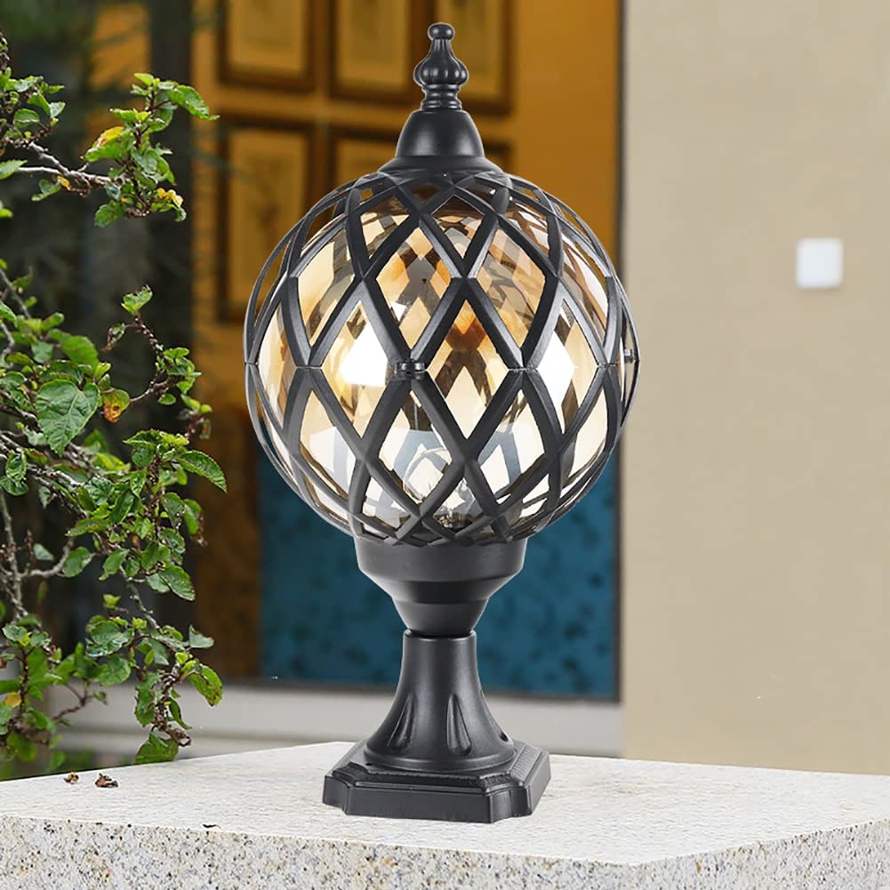 Black Small Ball-Shaped LED Deck Post Lights - Waterproof Outdoor Garden Pillar Cap Lighting for Pathways, Patio & Landscape Decoration | Energy-Efficient Dusk to Dawn Path Lights