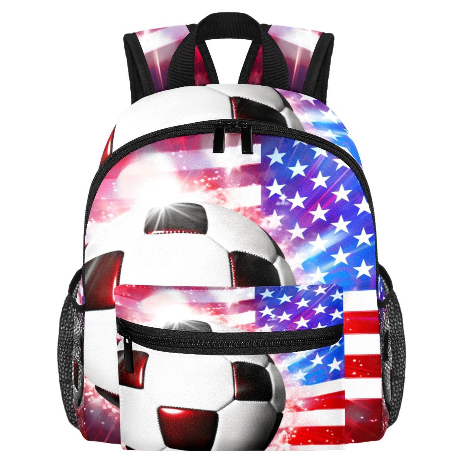 Men's & Women's Travel Backpack with American Flag & Football Design - Durable Carry-On Backpack for Hiking, College, Work & Outdoor Adventures