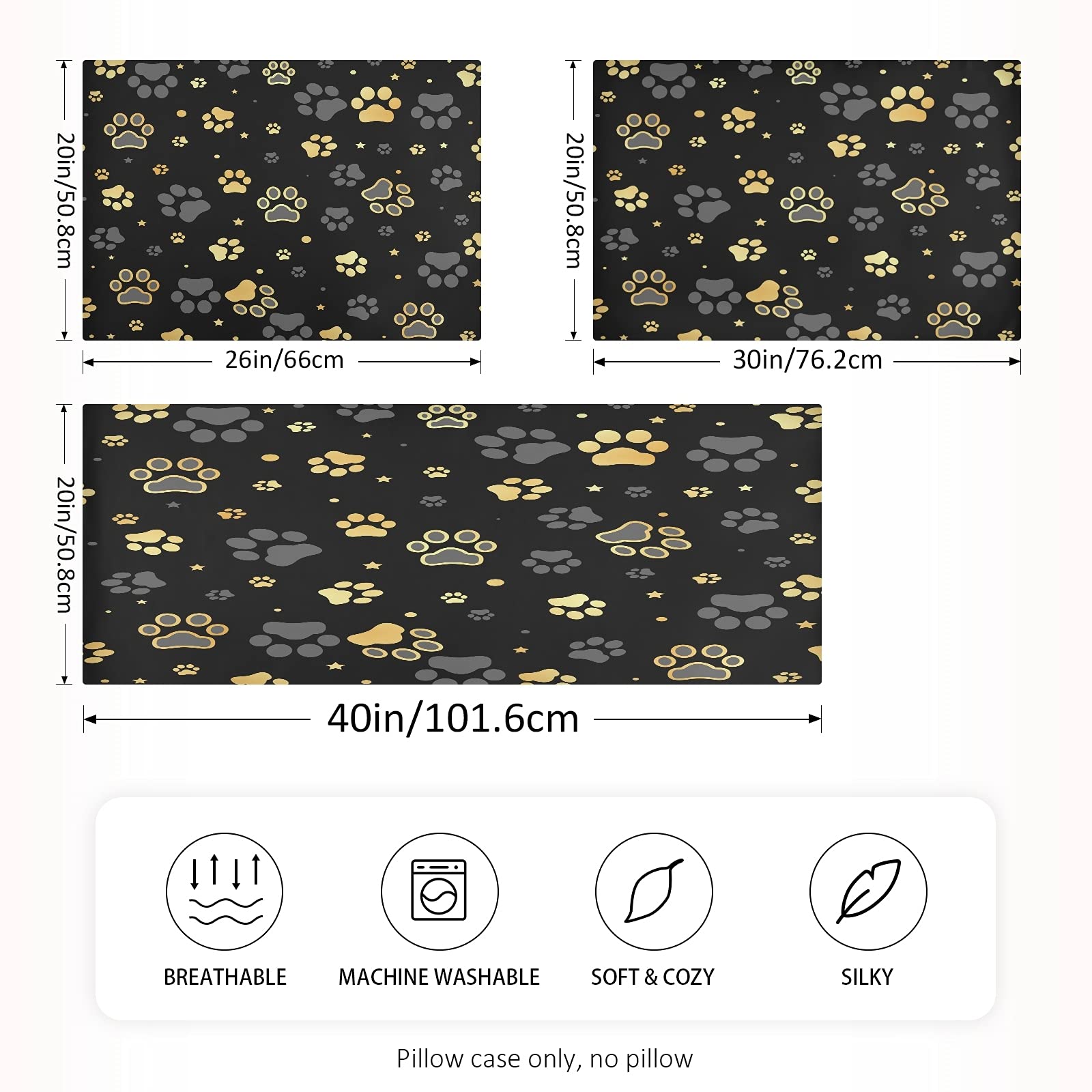 Silk Satin Pillowcase 20x40 - Soft Paw Print for Hair & Skin Care - King Size for Bed & Sofa