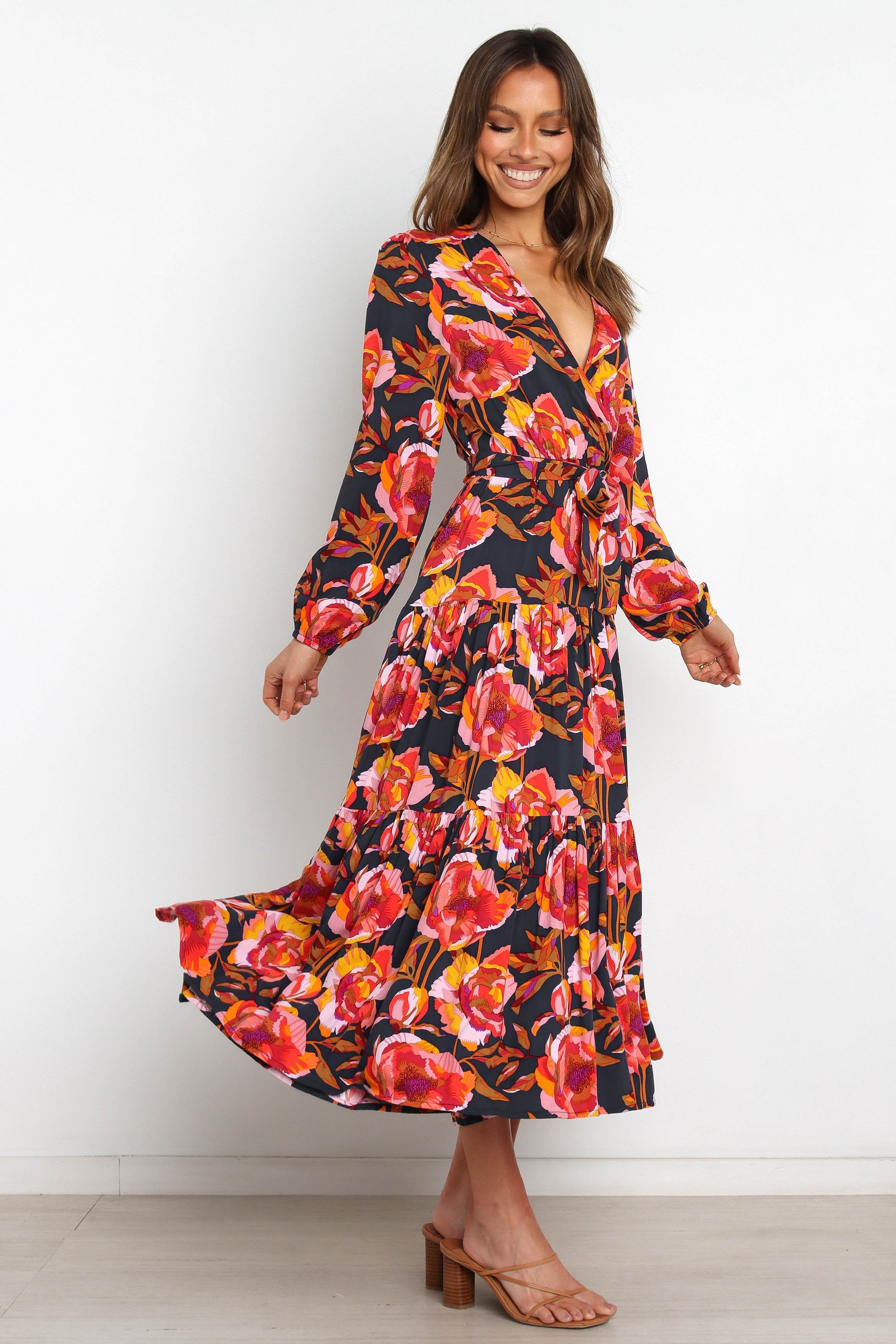 Balsa Dress - Navy Blue Floral Print Women's Summer Dress for Beach, Vacation, and Casual Outings