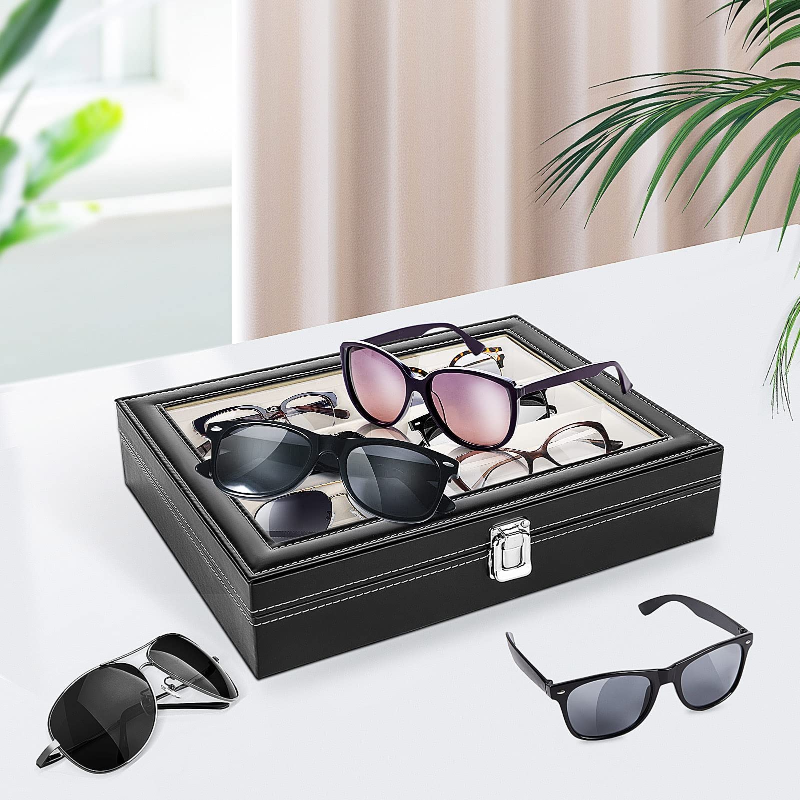 Youyijia Transparent Glass Sunglasses Storage Box - Dust-Proof Portable Eyewear Case for Men & Women | Perfect for Travel, Home, Office & Car Organization