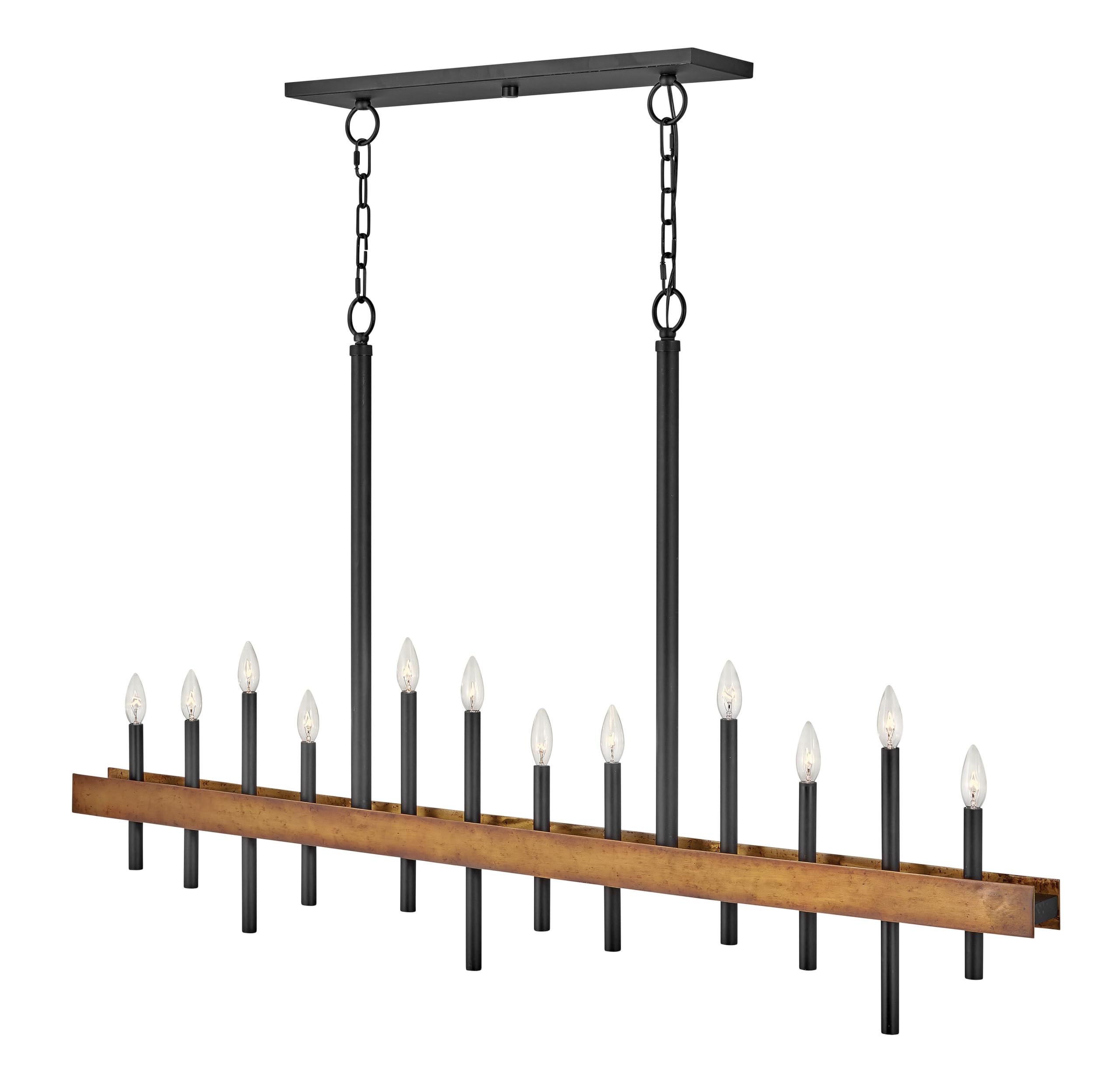 Hinkley Wells Collection 12-Light Linear Chandelier in Weathered Brass - Modern Farmhouse Lighting for Dining Room, Kitchen Island & Entryway