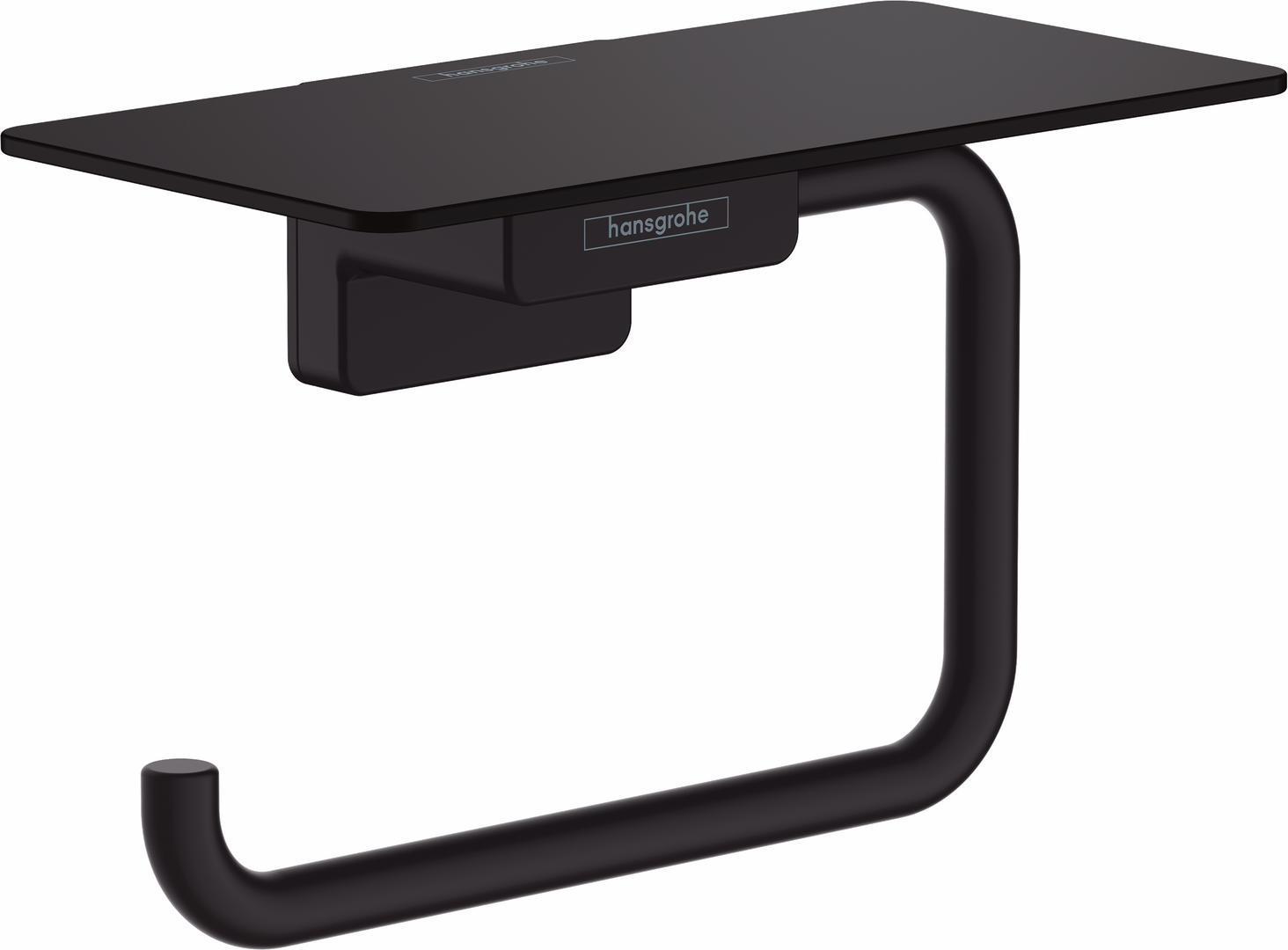 AddStoris Matte Black Toilet Paper Holder with Shelf - Bathroom Storage Organizer for Small Spaces | Hansgrohe 41772670 | Perfect for Modern and Compact Bathrooms