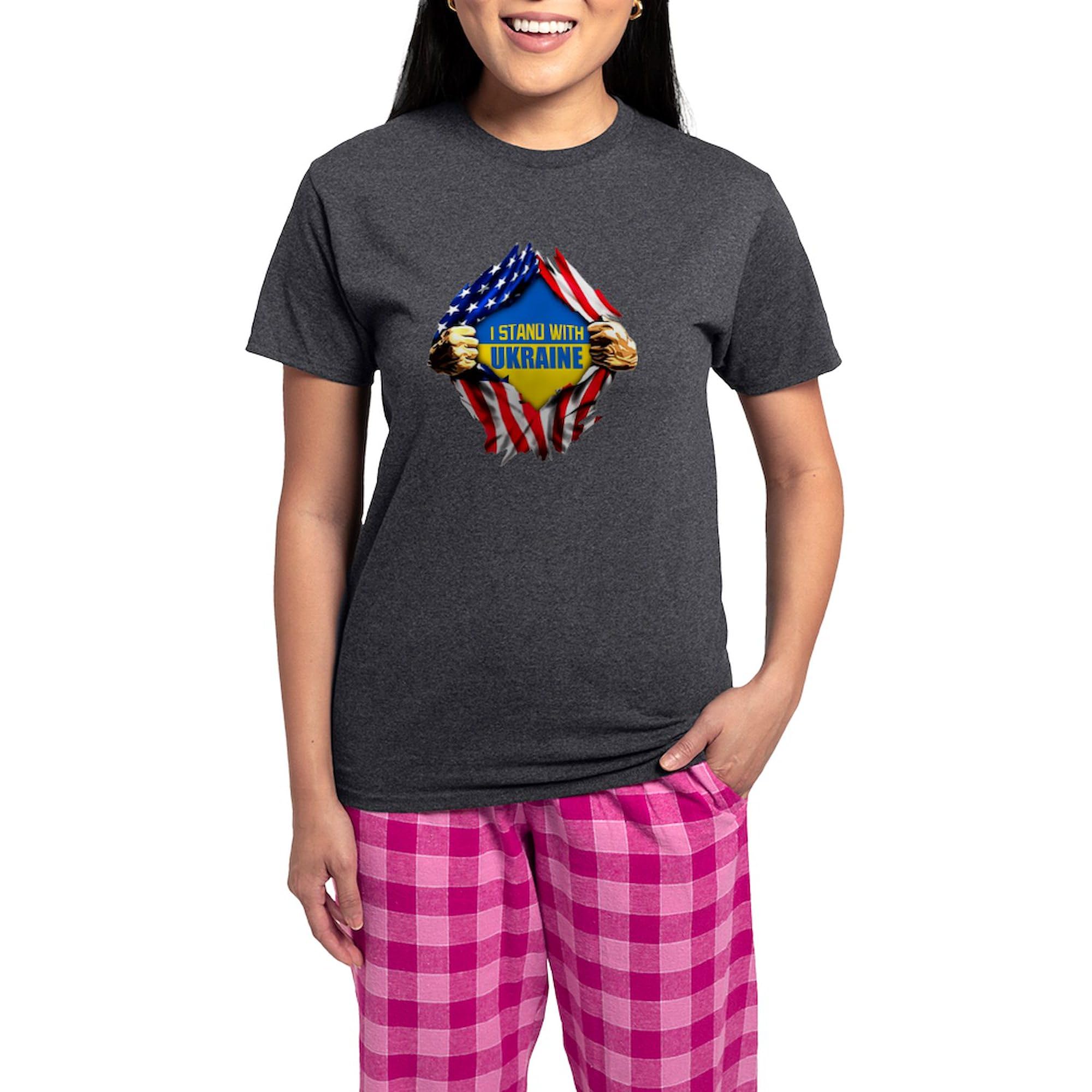 I Stand With Ukraine Women's Charcoal Pajama Set - Comfortable Novelty Sleepwear for Support & Solidarity - Perfect for Fundraising Events, Bedtime Relaxation & Showing Ukrainian Pride