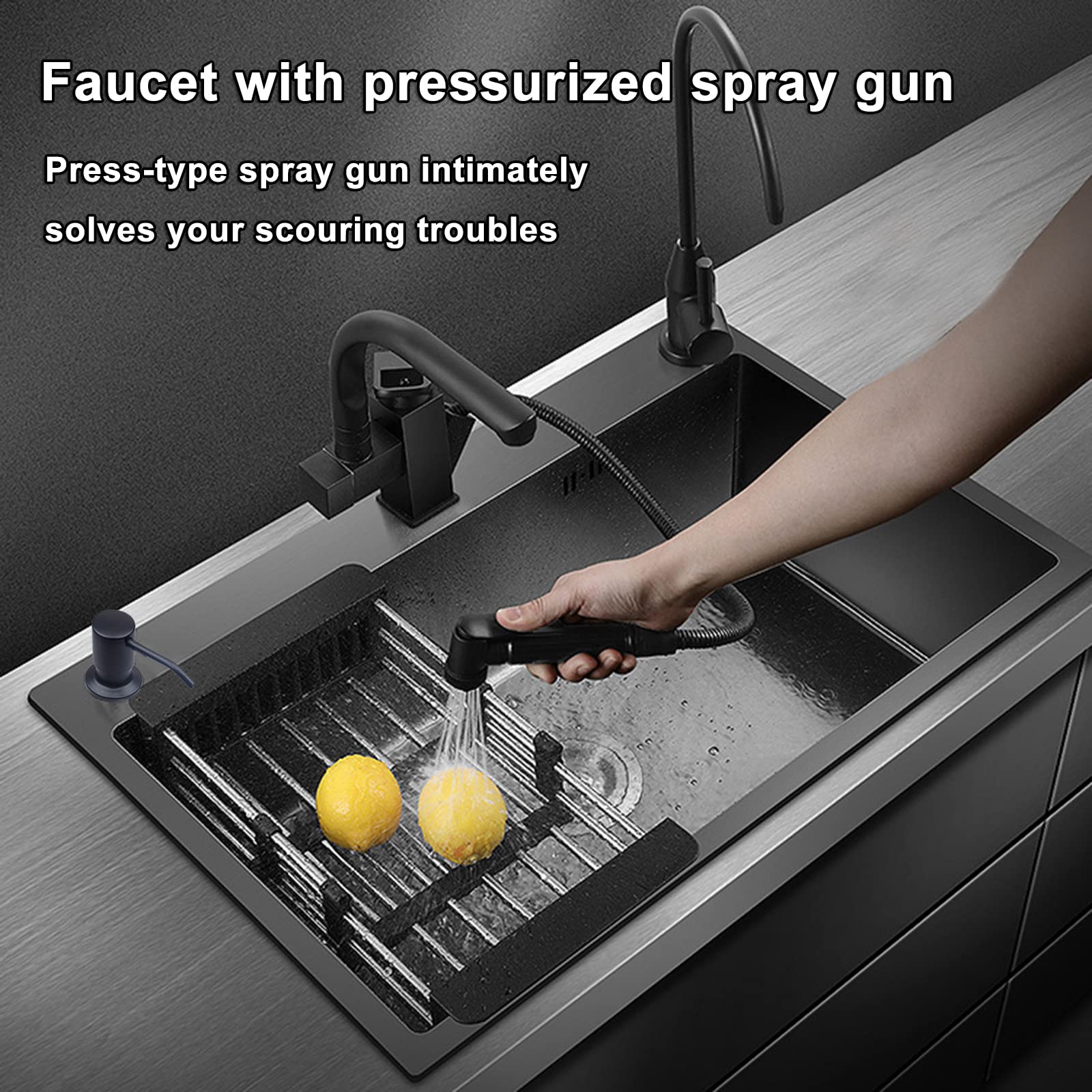 Undermount Single Bowl Kitchen Sink with Faucet - 304 Stainless Steel Large Capacity Black Nano Coating - Durable Thick Design for Home Use - Perfect for Meal Prep, Dishwashing & Modern Kitchens
