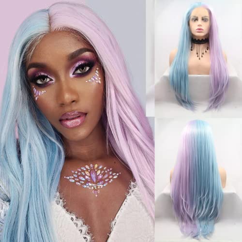 half blue half purple pink