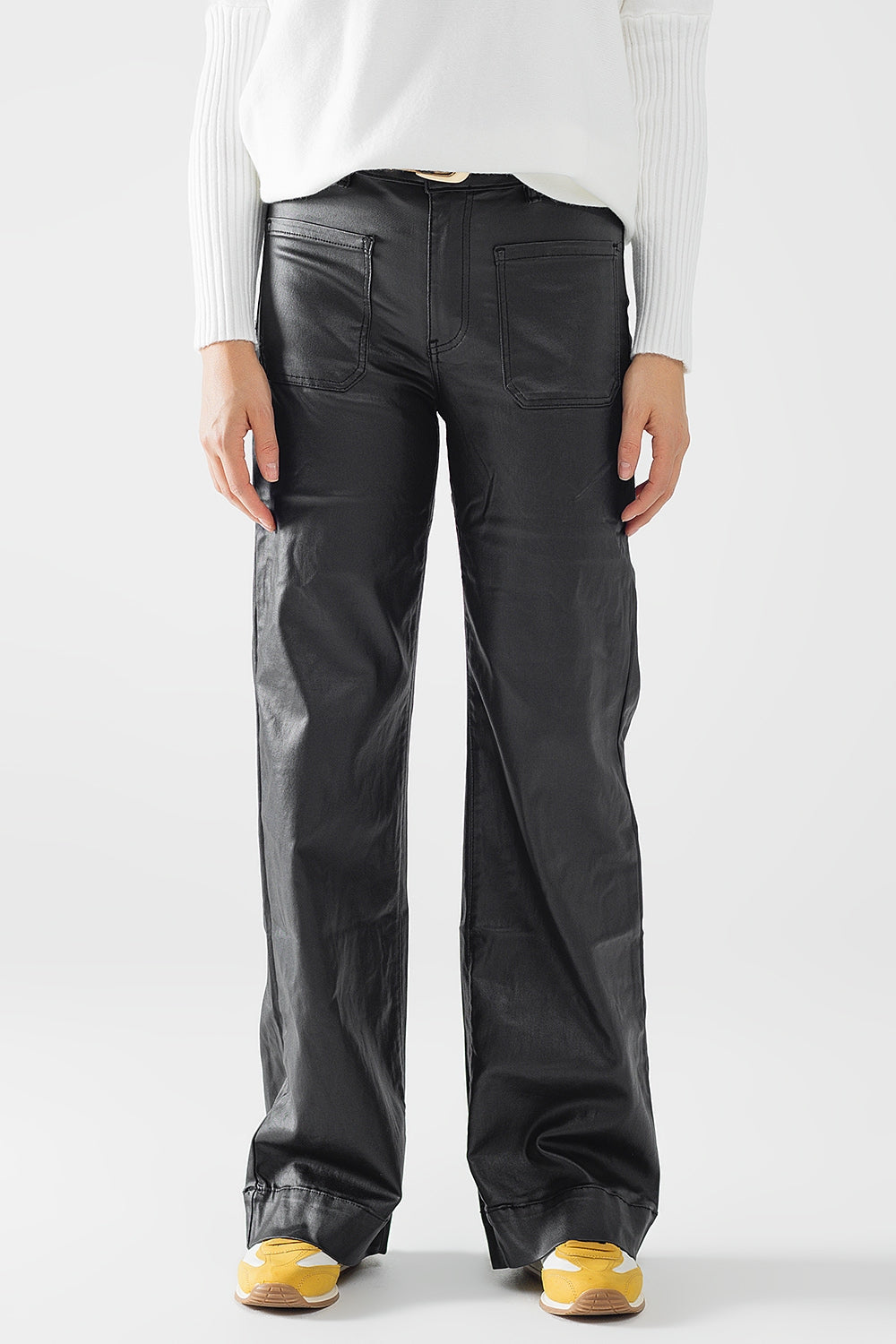 Faux Leather Wide Leg Pants with Pockets - Stylish & Comfortable Women's Trousers for Casual Outfits, Office Wear & Night Out