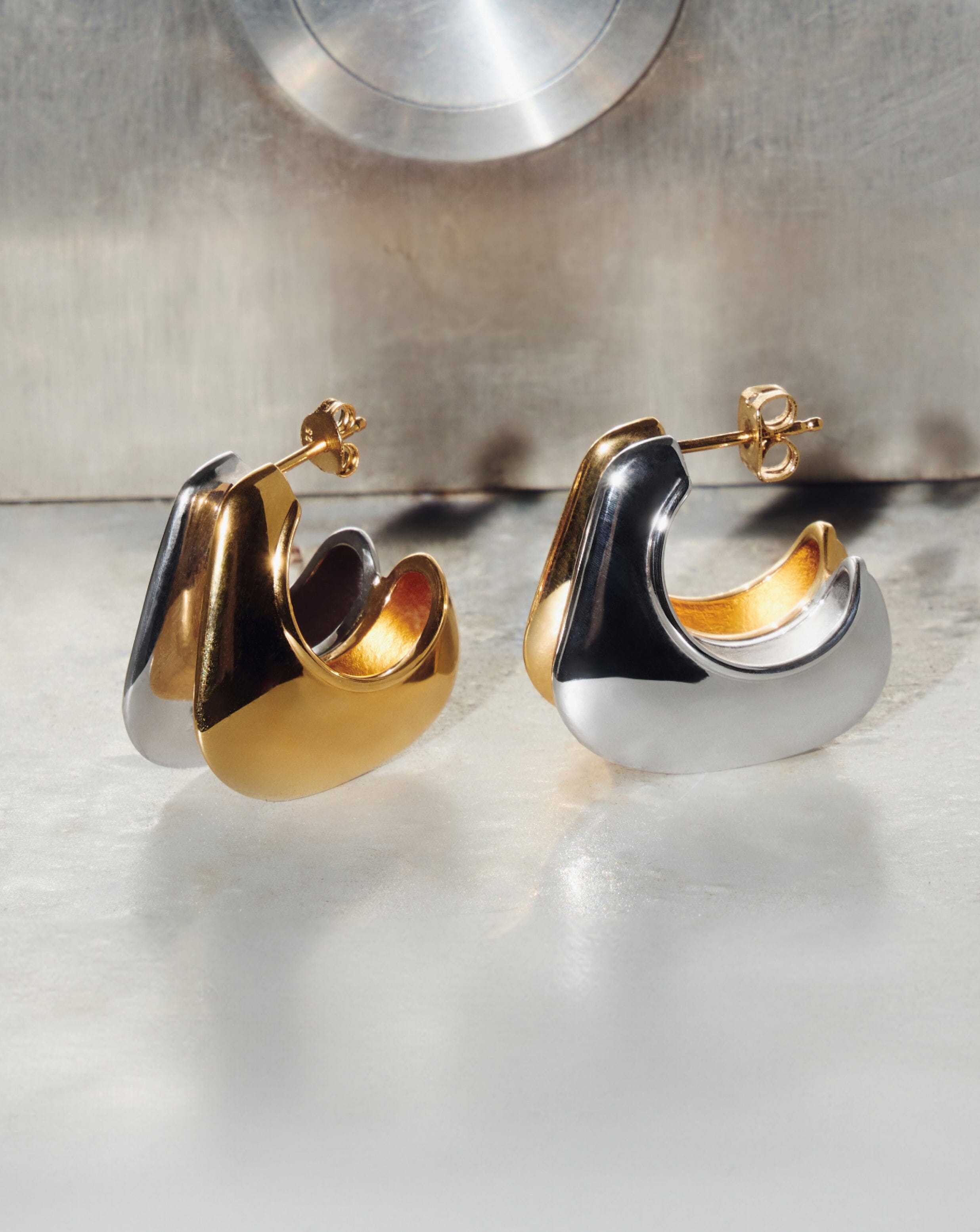 Hera Dome Double Ridge Medium Hoop Earrings - Mixed Metal Gold & Silver Jewelry for Women | Everyday Wear, Date Night & Special Occasions