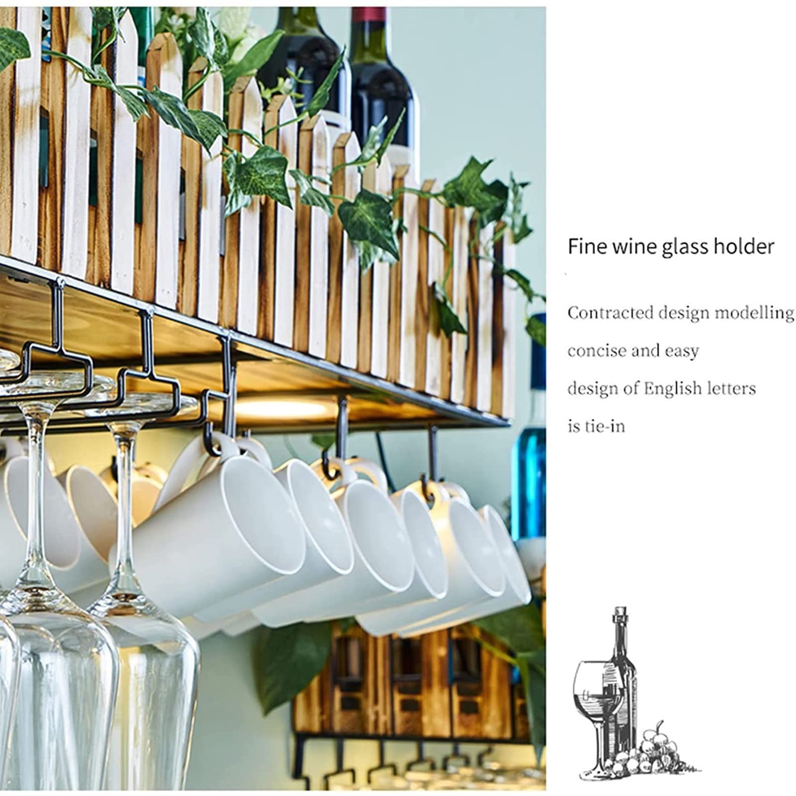 Multifunctional LED Ceiling Wine Rack with Adjustable Shelves - Industrial Style Hanging Glass Holder for Kitchen, Bar, Dining Room & Living Room Decor (100x25x21cm) - Perfect for Home Entertaining & Wine Storage Organization