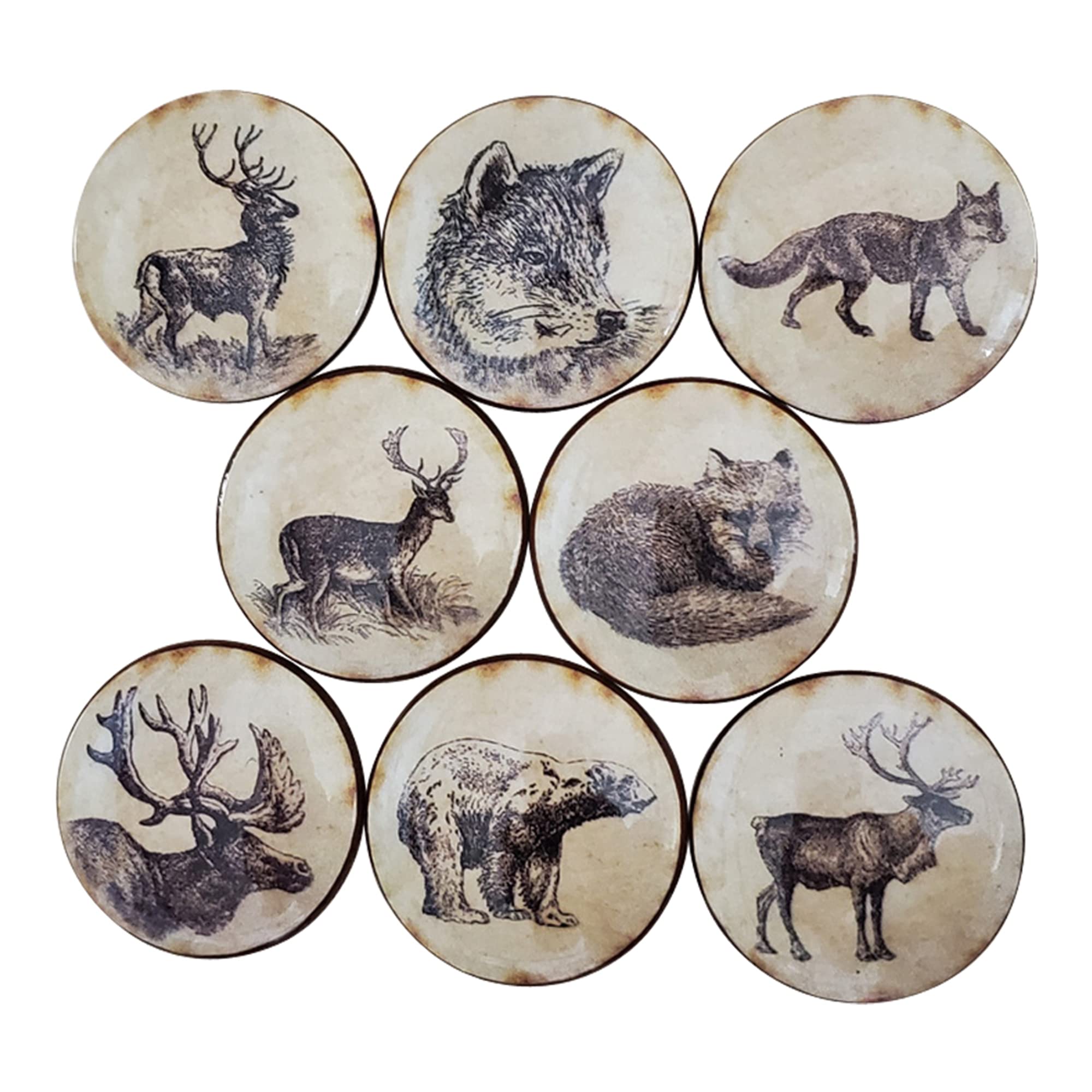 Vintage Woodland Cabinet Knobs - Set of 8 Rustic Animal Drawer Pulls for Kitchen, Bathroom, Bedroom, Closet & Dresser - Handcrafted Wooden Cabinet Handles for Cabinets, Doors and Furniture Decor
