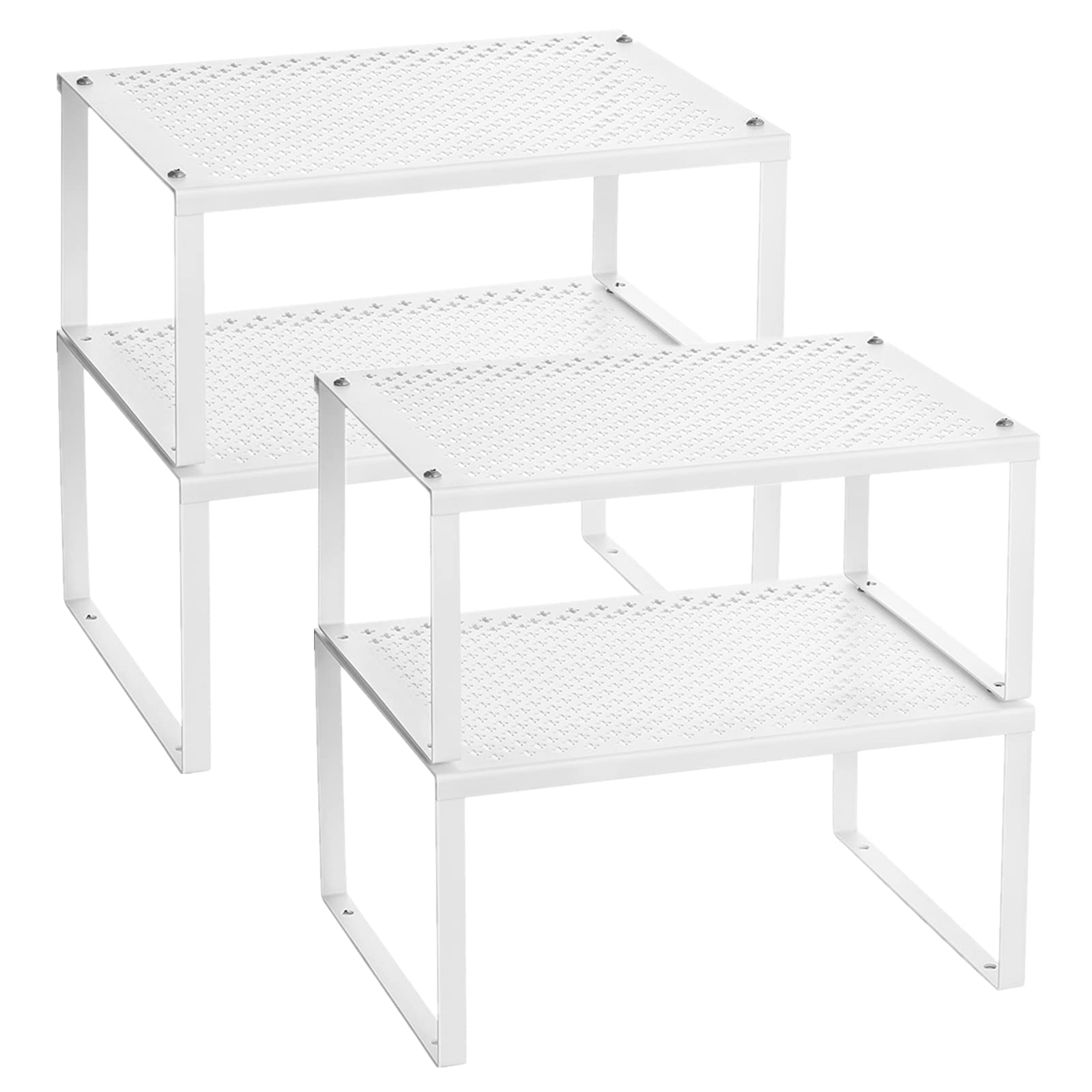 MOOACE Expandable Stackable Kitchen Cabinet Organizer Set of 4 - White Spice Rack & Pantry Shelf for Counter Storage - Perfect for Small Spaces, Kitchen Organization & Clutter-Free Countertops