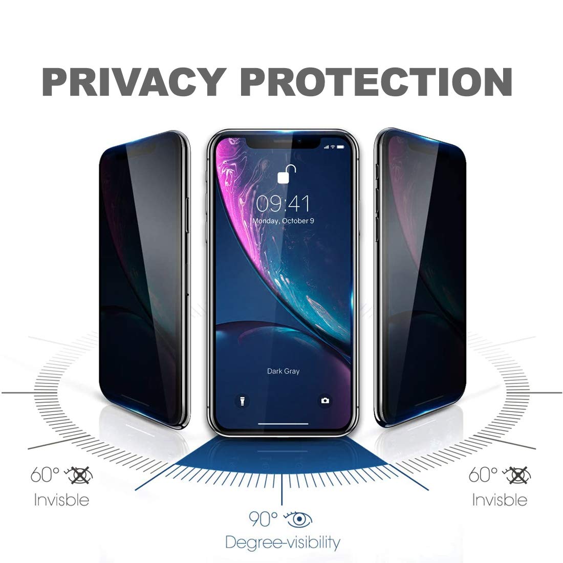 KIQ Premium Tempered Glass Screen Protector for iPhone 11 Pro Max/XS Max - 9H Hardness, Anti-Scratch, Bubble-Free, Privacy Black, Easy Installation | Perfect for Office Privacy & Outdoor Protection
