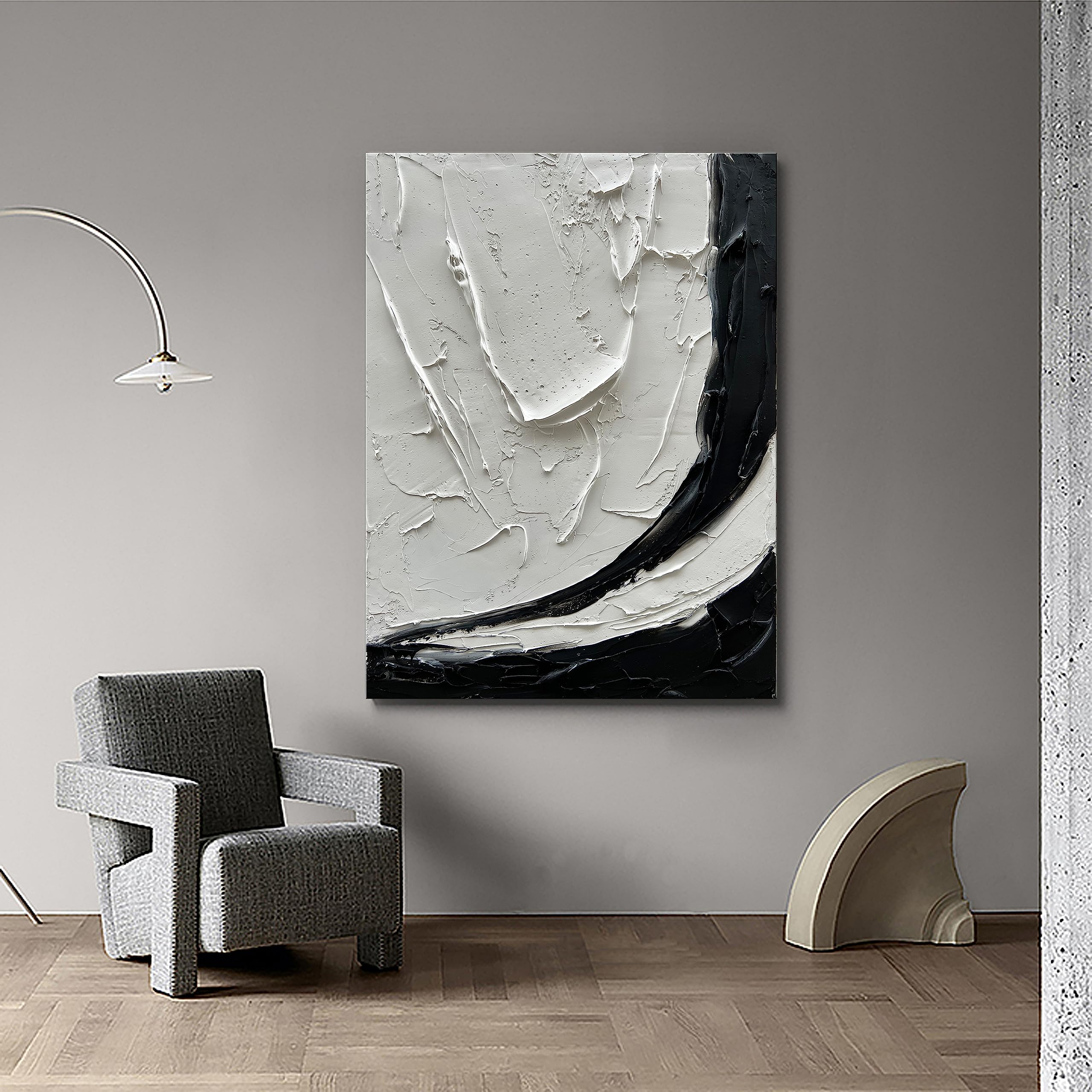 40x28 Inch Modern Black and White Minimalist Oil Painting - Hand-Painted Wall Art for Home & Office Decor | Living Room, Bedroom, Dining Room Wall Decoration