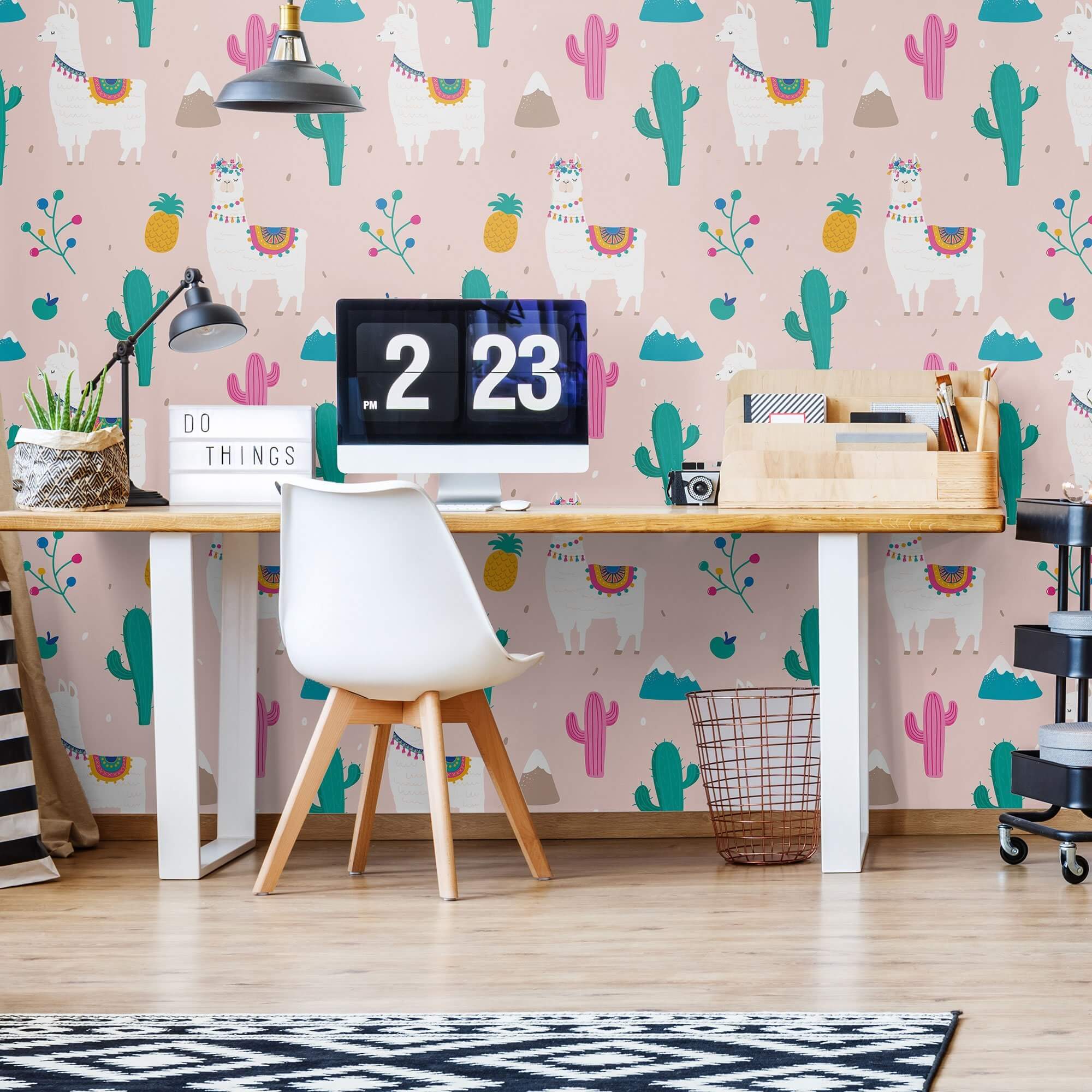 Pink Llama Themed Peel and Stick Removable Wallpaper - Self-Adhesive Decorative Wall Covering for Kids Room, Nursery, Dorm & Home Decor