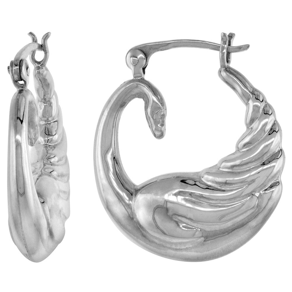 Sterling Silver Creole Swan Hoop Earrings for Women - 3 Sizes, High Polished Click Top Closure - Perfect for Everyday Wear, Parties & Special Occasions