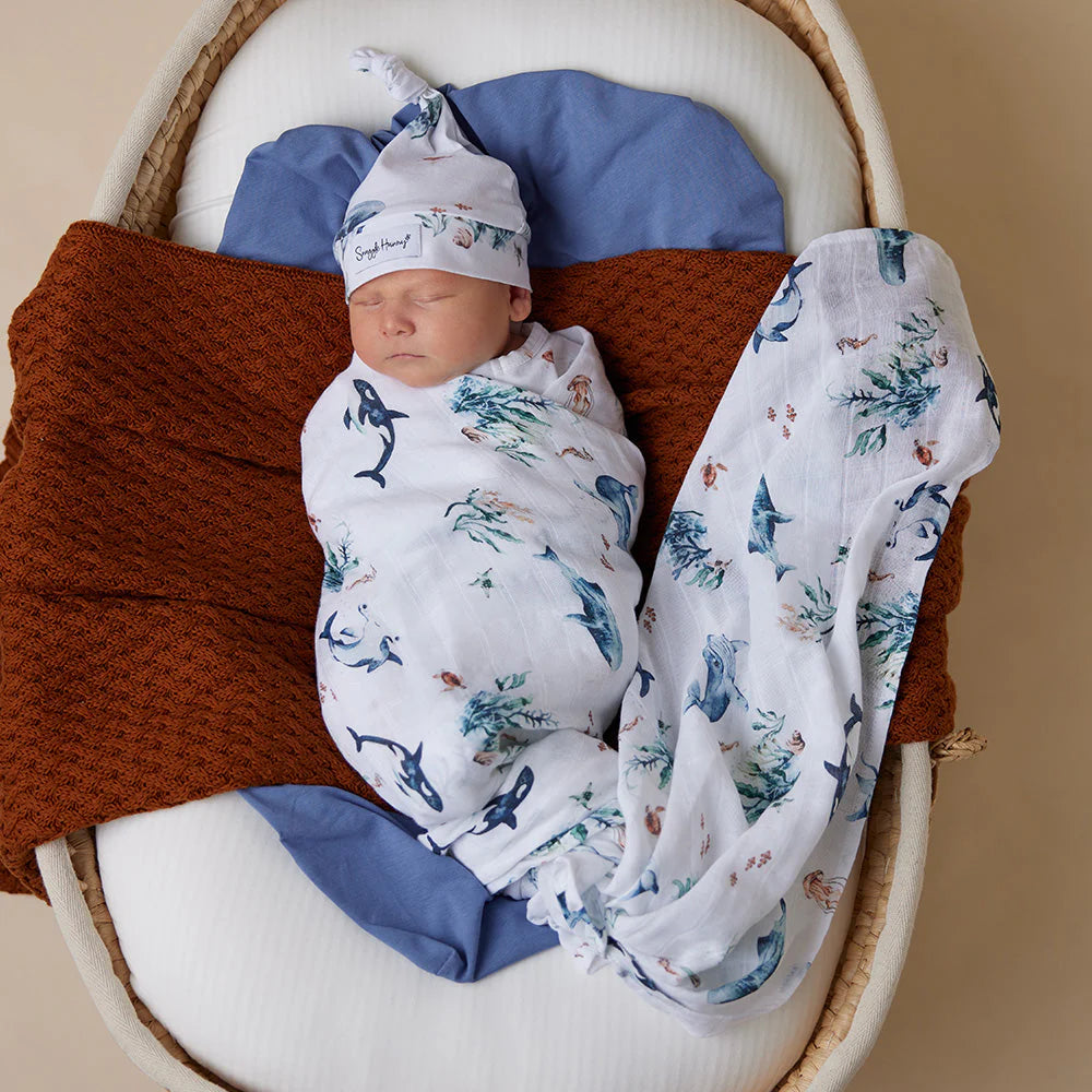 Organic Cotton Muslin Baby Wrap Blanket - Soft & Breathable Swaddle for Newborns & Infants - Perfect for Swaddling, Nursing, and Stroller Use - Ocean Blue