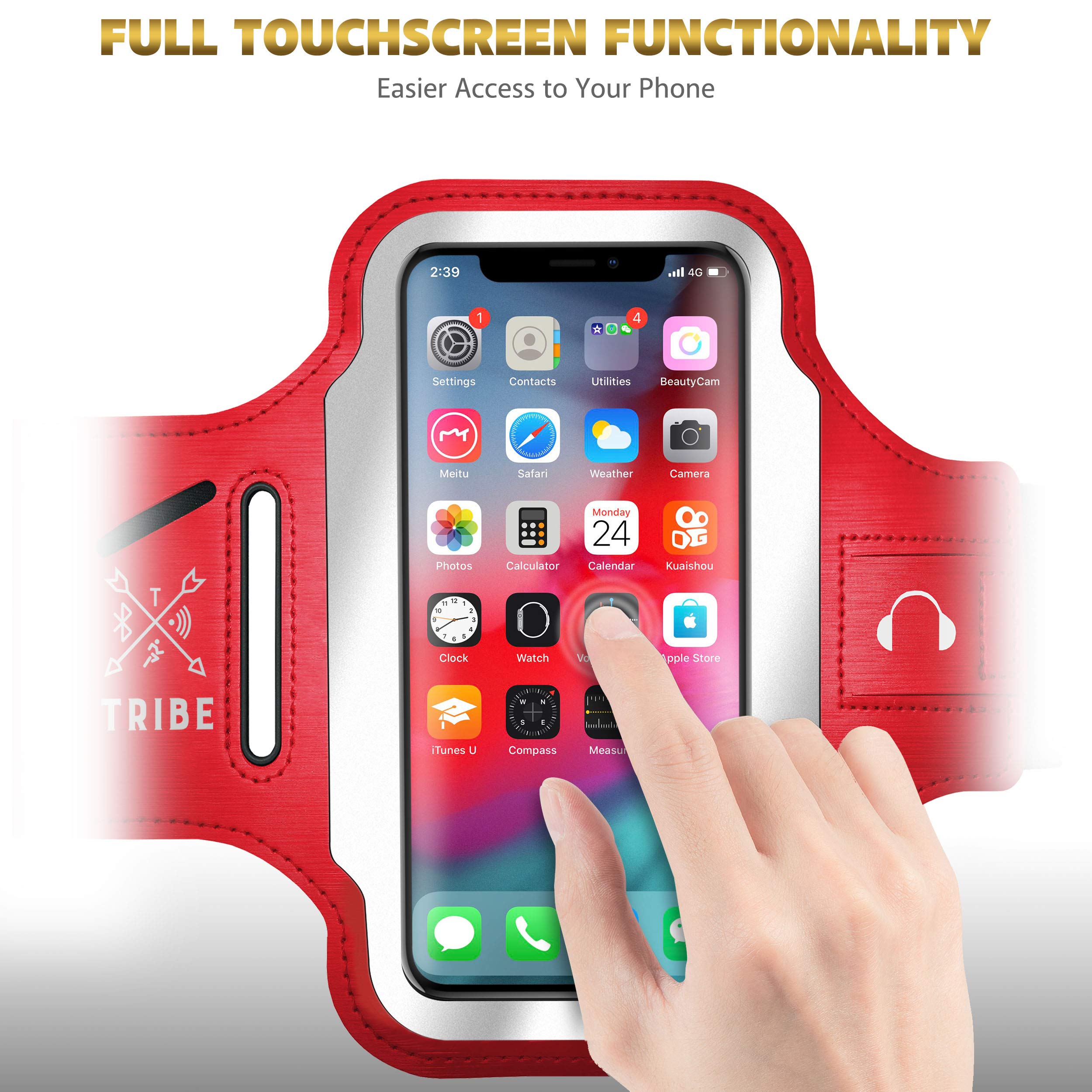 TRIBE Running Phone Holder Armband for iPhone & Galaxy - Adjustable Sports Armband for Women & Men - Perfect for Running, Jogging, Walking & Gym Workouts - Fits All Smartphones with CC/Key Pocket - Stay Active & Connected During Workouts