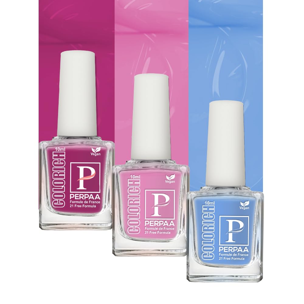 PERPAA® Vegan HD Color Gel Nail Polish Set - 3 Piece (Rose Pink, Ice Blue, Rani Pink) | Long Lasting & Non-Toxic | Perfect for Manicures, Pedicures & Nail Art Designs
