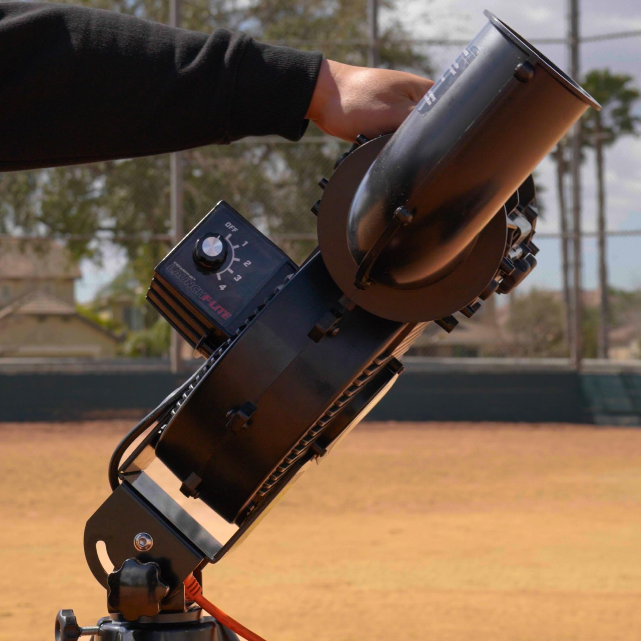 PowerNet Launch F-lite Softball & Baseball Pitching Machine with Dimpled Practice Balls & Coaching Bucket Bundle - Professional Baseball Training Equipment for Home, Field & Team Practice