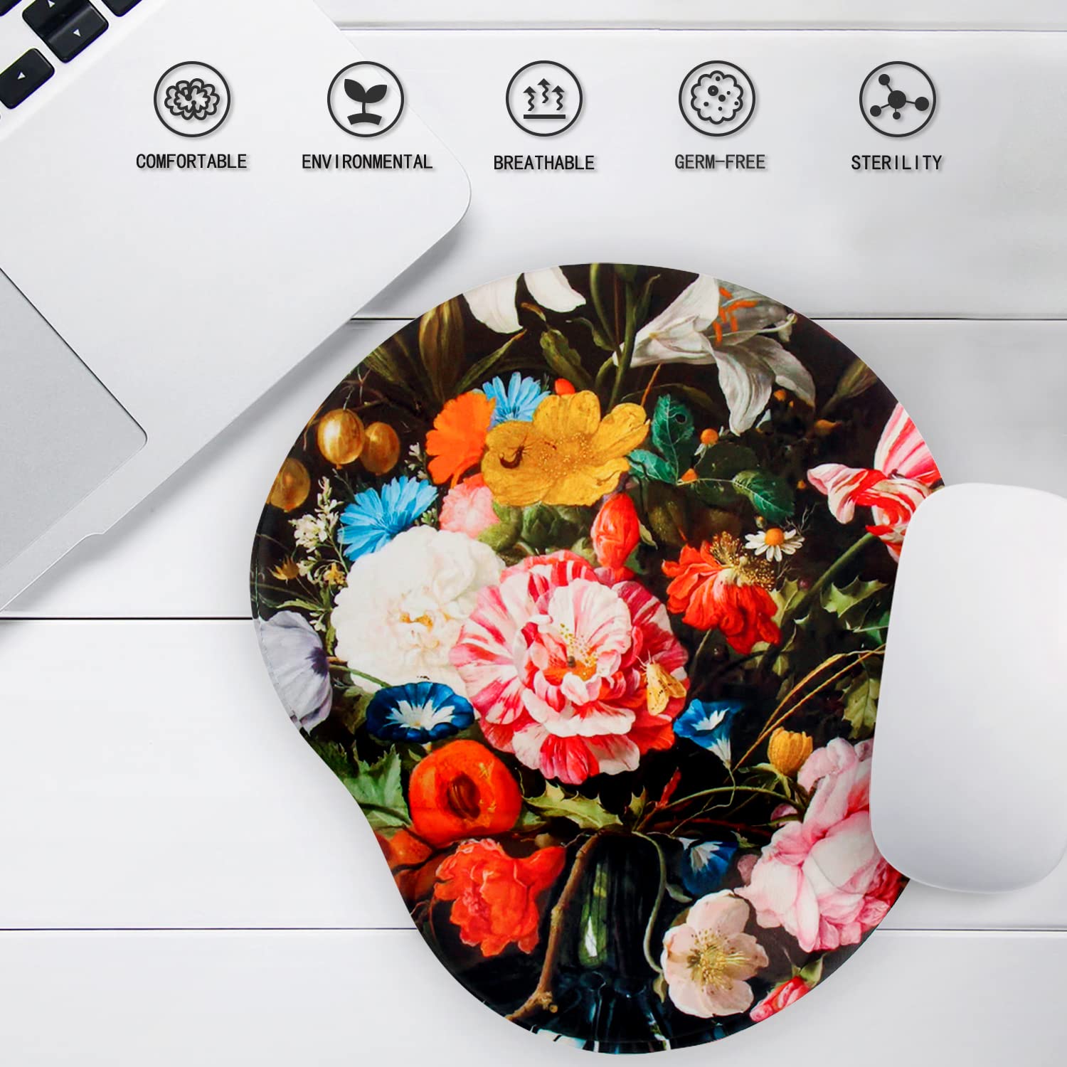 Ergonomic Mouse Pad with Wrist Support - Comfortable Cute Mouse Pad for Home Office, Gaming & Working - Non-Slip PU Base for Pain Relief (Vase Design) - Perfect for Long Hours Computer Use & Wrist Comfort