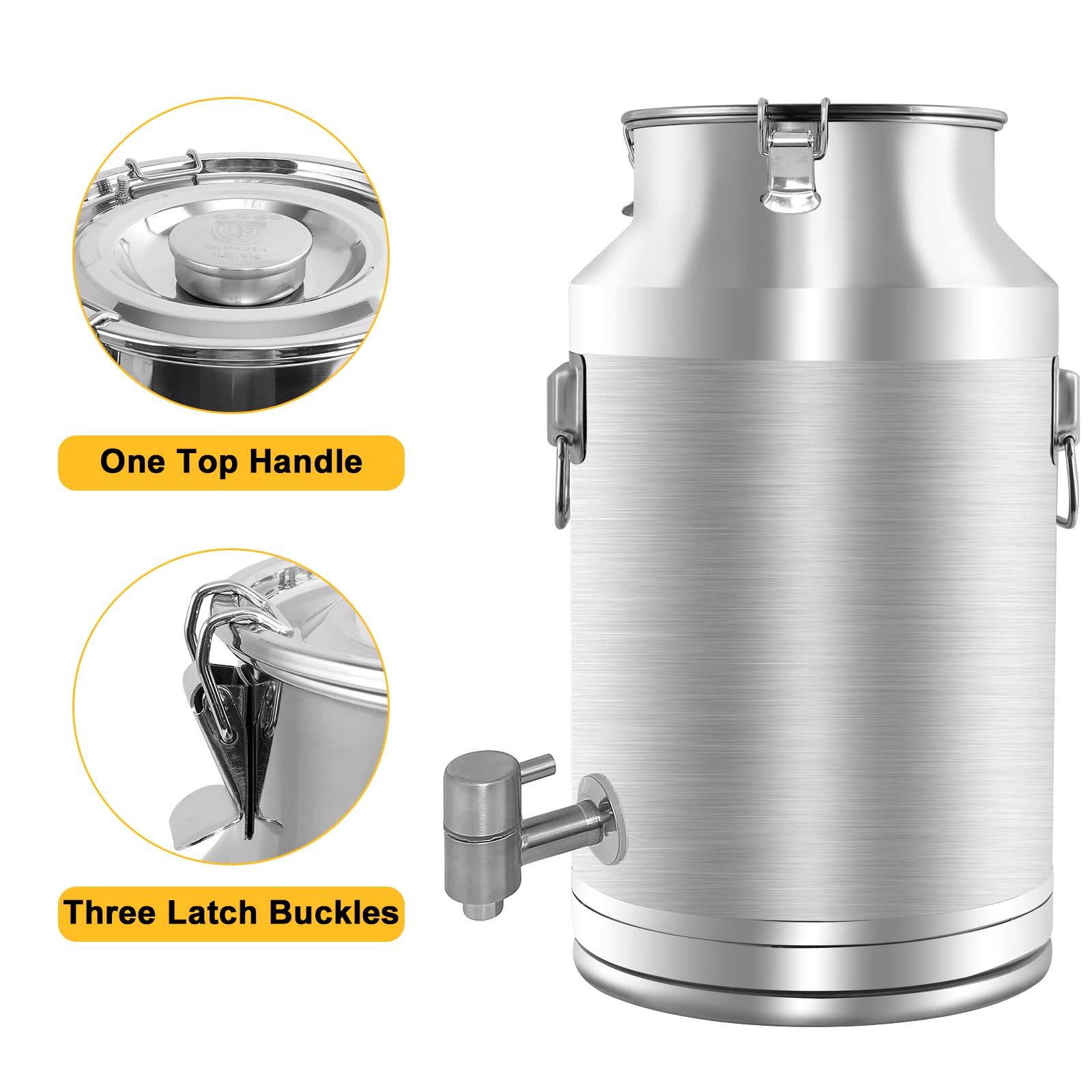 Premium 35L (9.25 Gallon) 304 Stainless Steel Milk Can & Wine Pail with Airtight Lid - Heavy Duty Food Grade Storage Container for Dairy, Brewing, and Liquid Transport - Perfect for Farm Fresh Milk Collection, Home Winemaking, and Commercial Kitchen Use