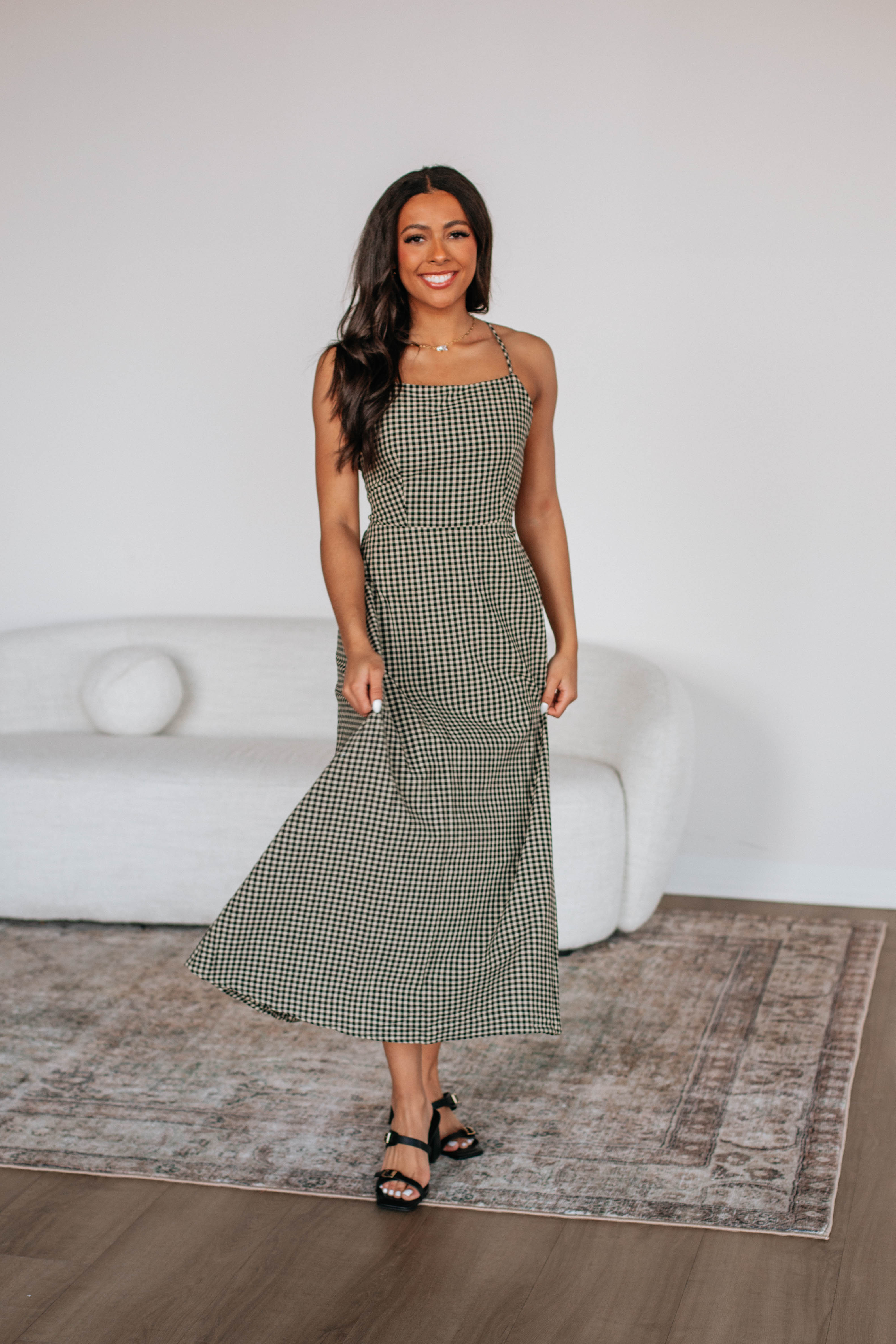 Breigh Gingham Dress for Women - Floral Print Summer Dress with Puff Sleeves - Perfect for Beach Vacation, Garden Party & Casual Outings